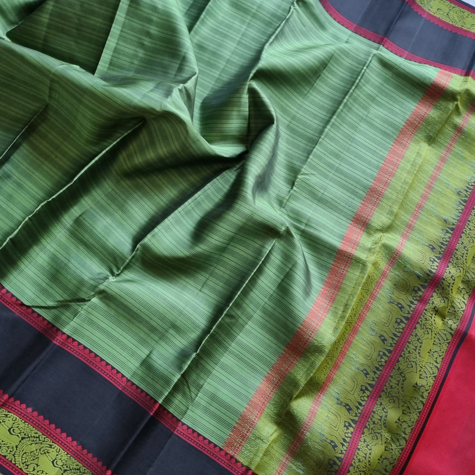 Olive green threadwork Kanjivaram silk saree