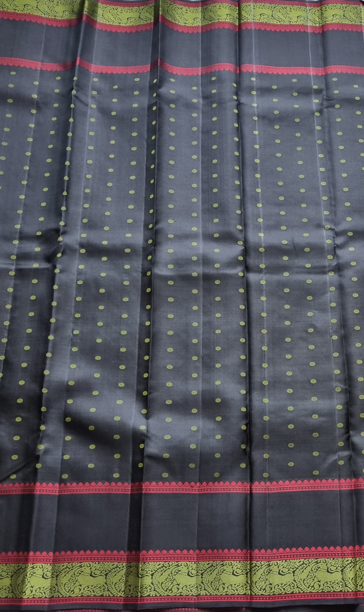 Olive green threadwork Kanjivaram silk saree