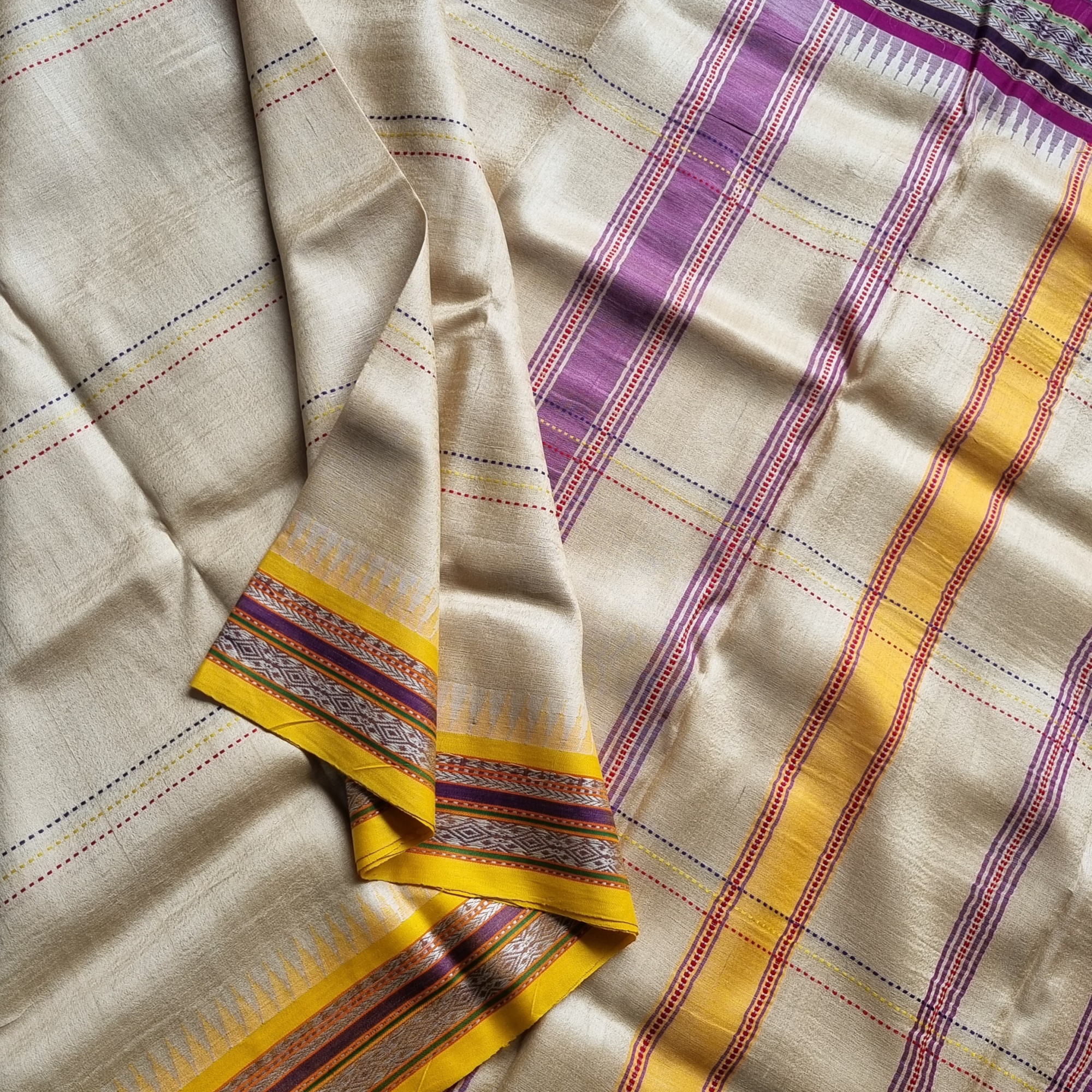 Vidarbha tasar Karvati kinar Ganga Jamuna with stripes