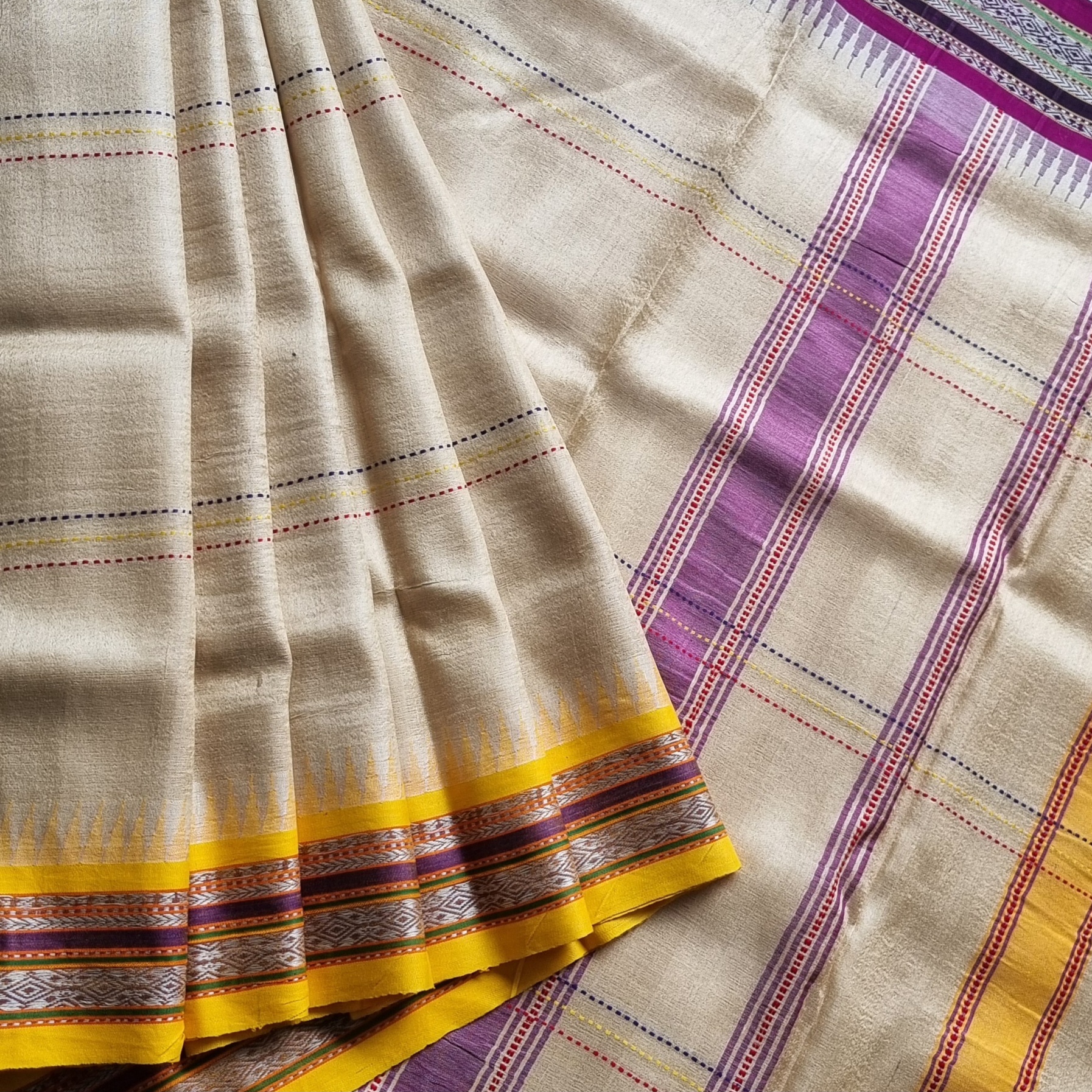 Vidarbha tasar Karvati kinar Ganga Jamuna with stripes