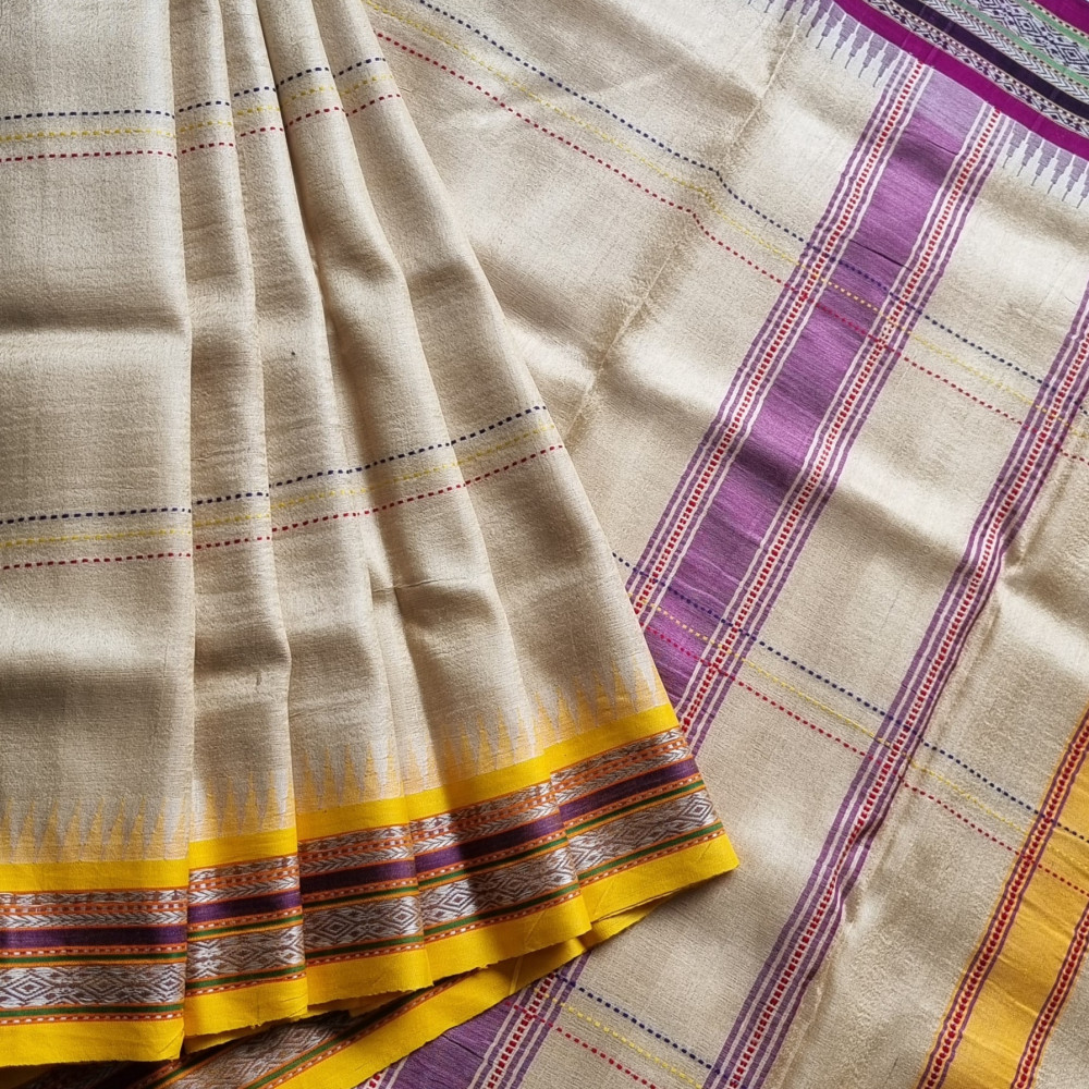 Image of Vidarbha tasar Karvati kinar Ganga Jamuna with stripes