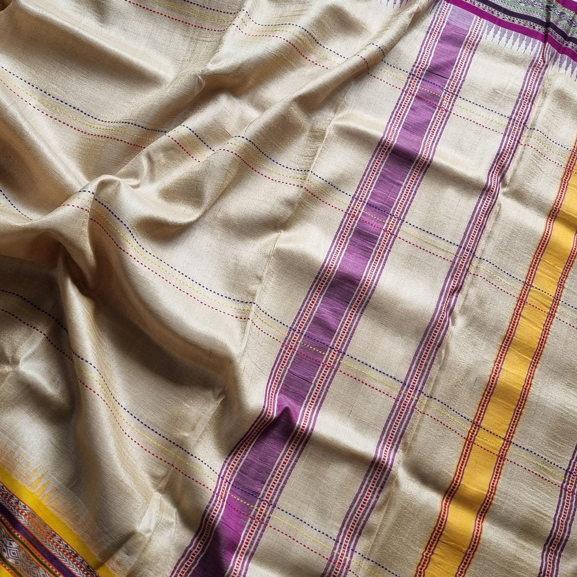 Vidarbha tasar Karvati kinar Ganga Jamuna with stripes