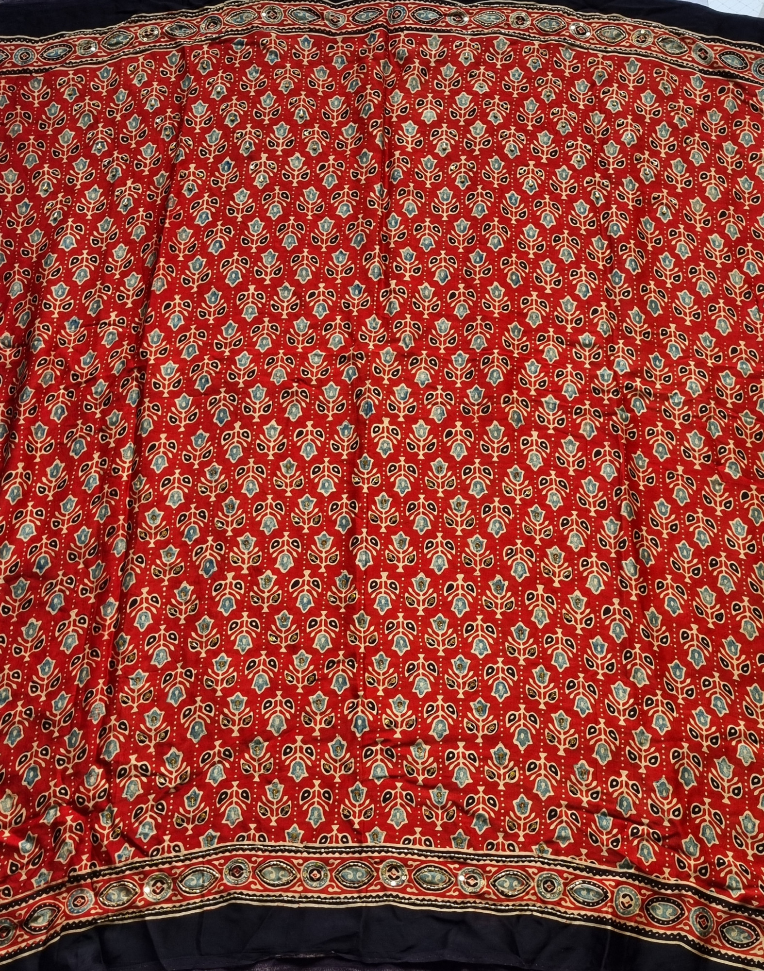 Handcrafted Ajrakh X Aari hand embroidery