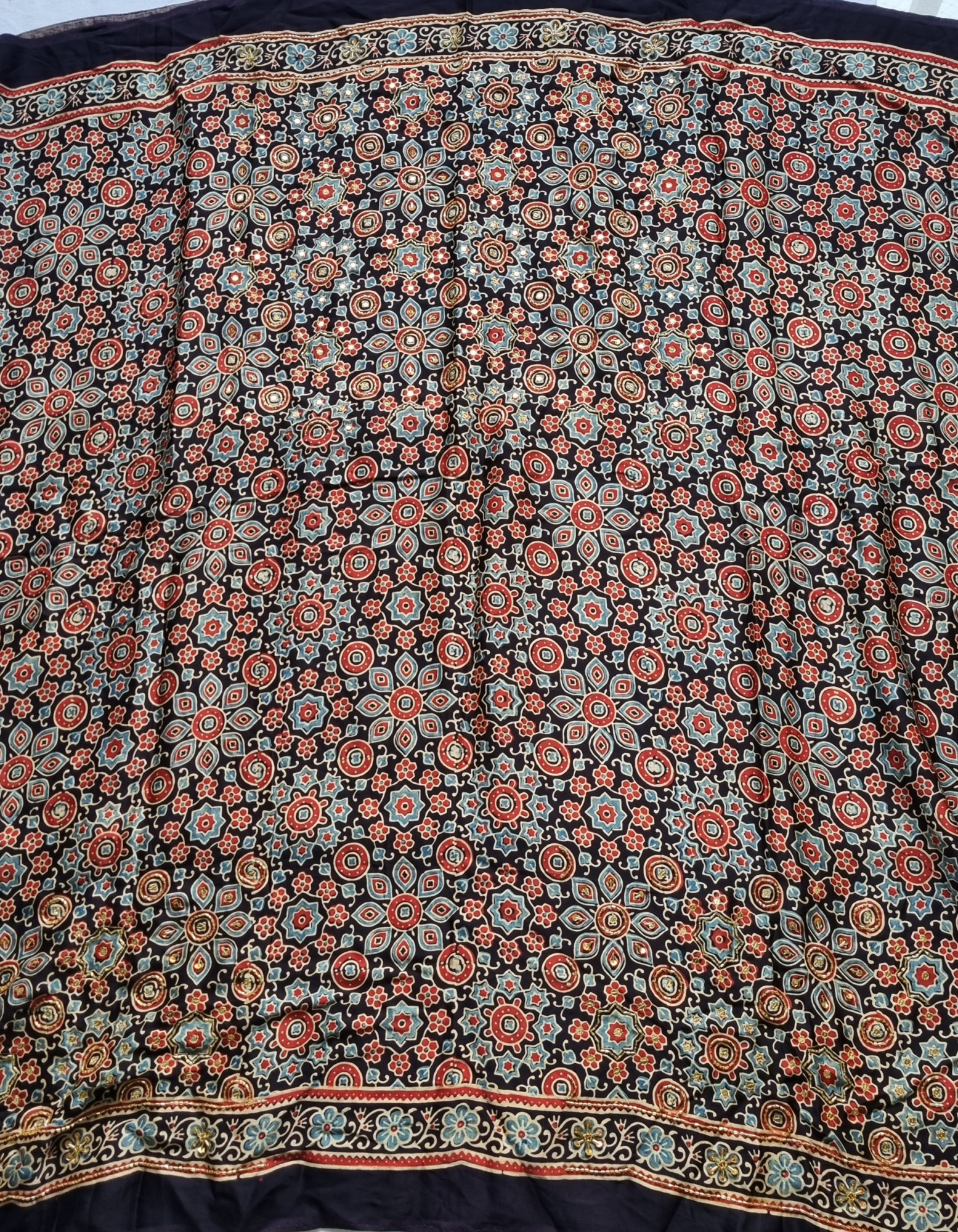 Handcrafted Ajrakh X Aari hand embroidery