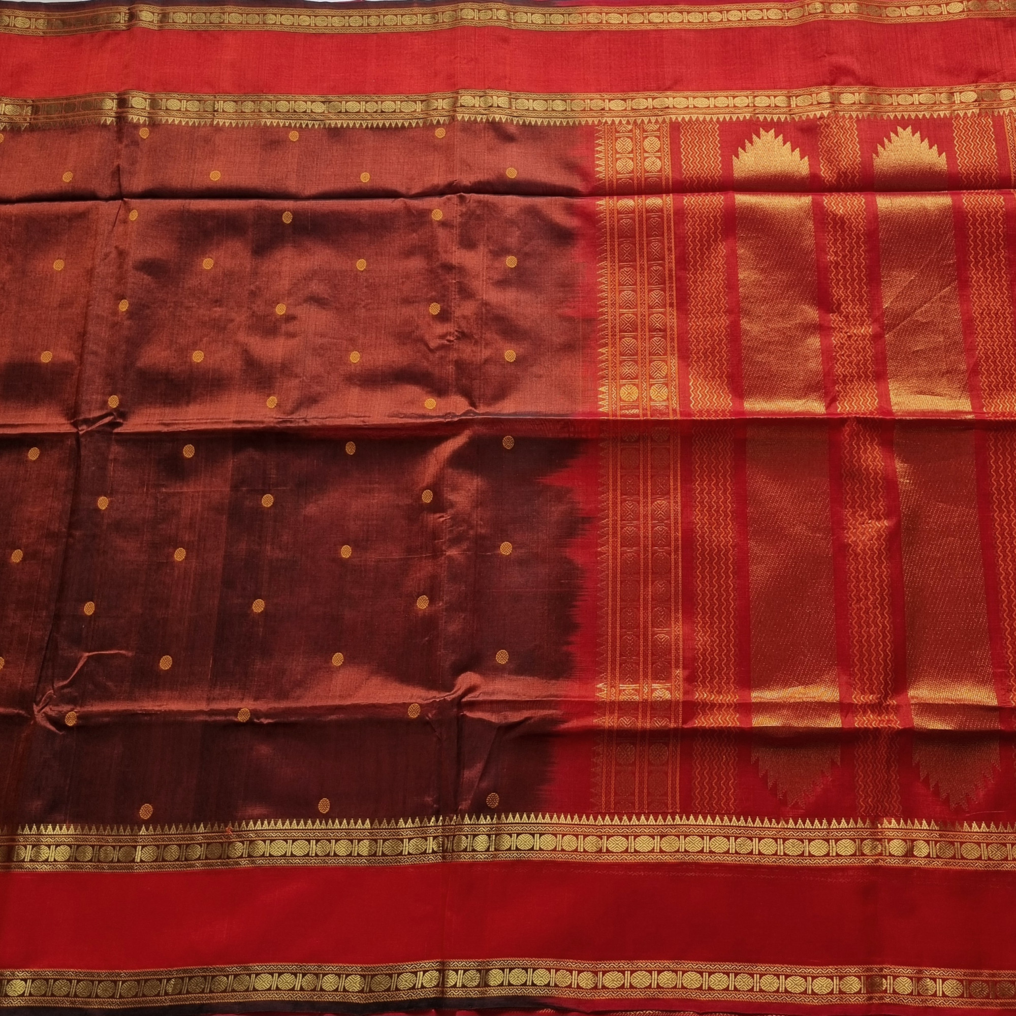 Silkcotton Saree rust brown and red