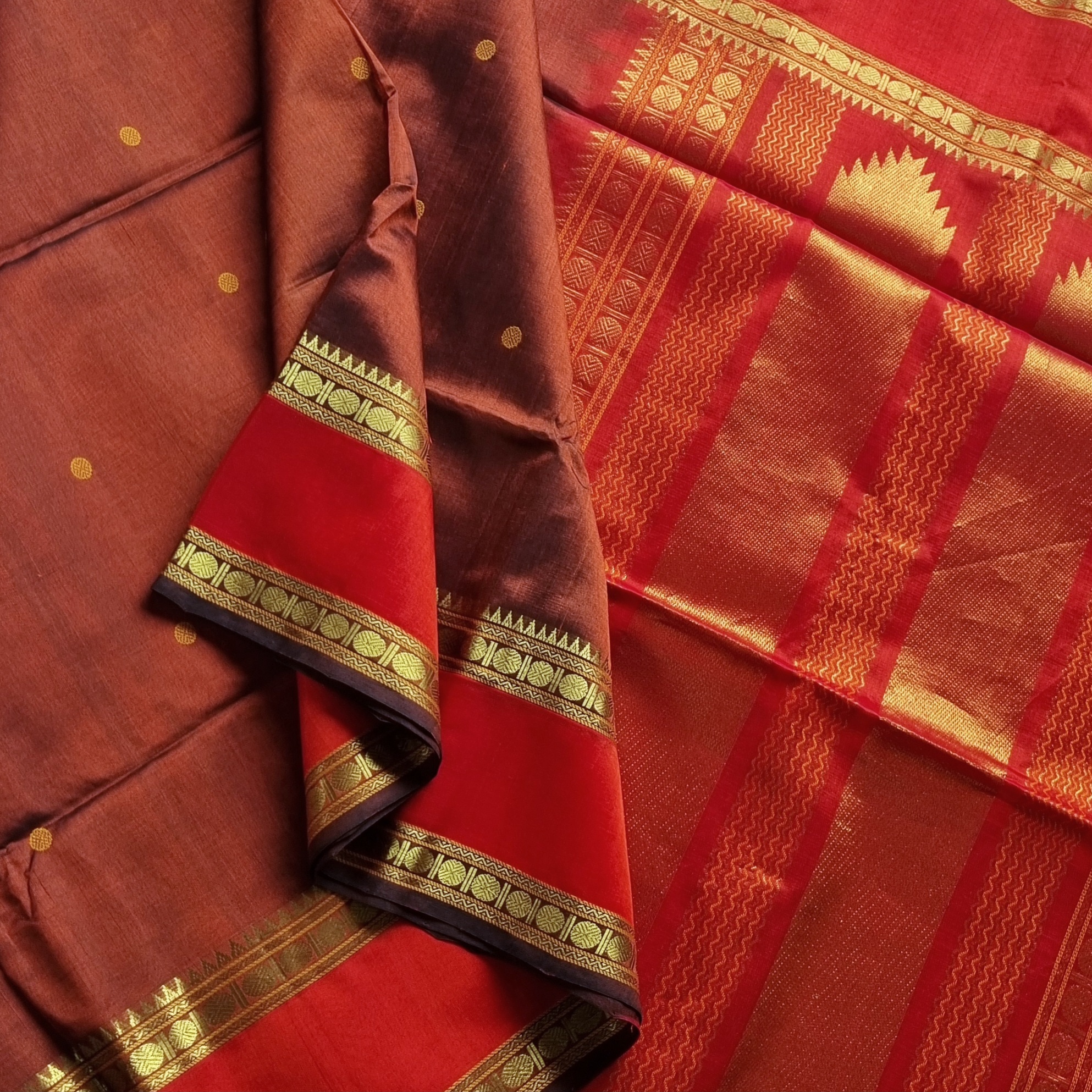 Silkcotton Saree rust brown and red