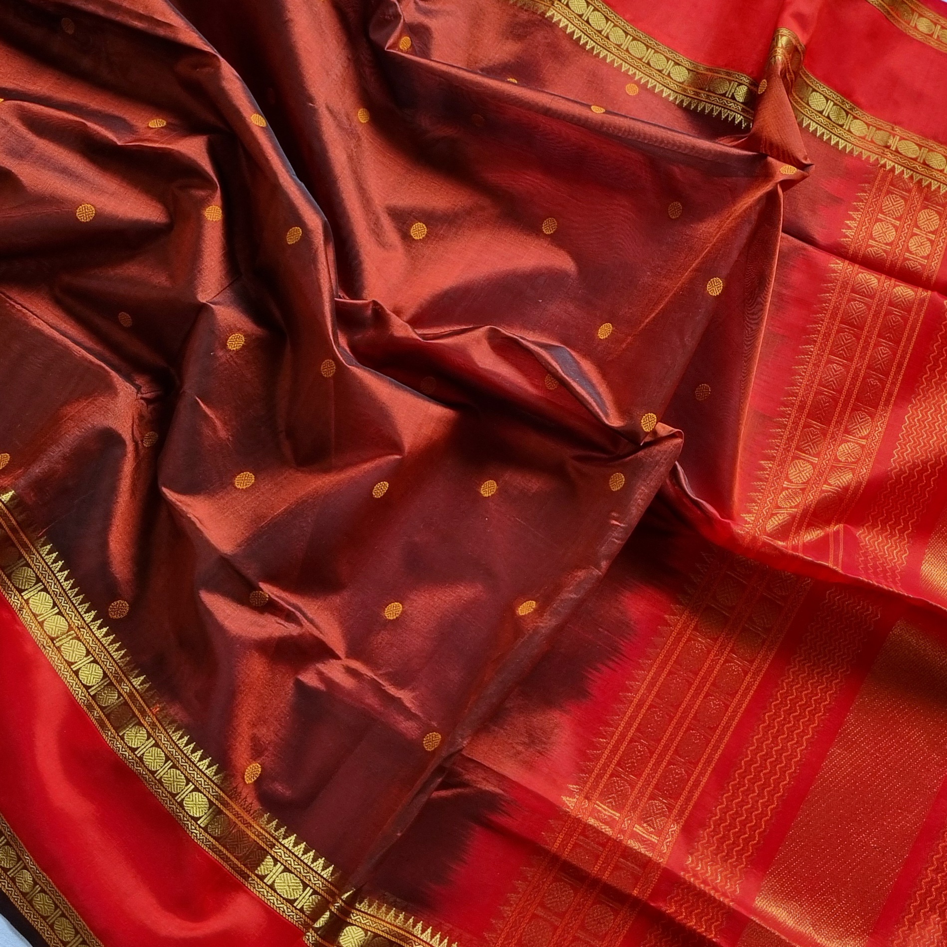 Silkcotton Saree rust brown and red