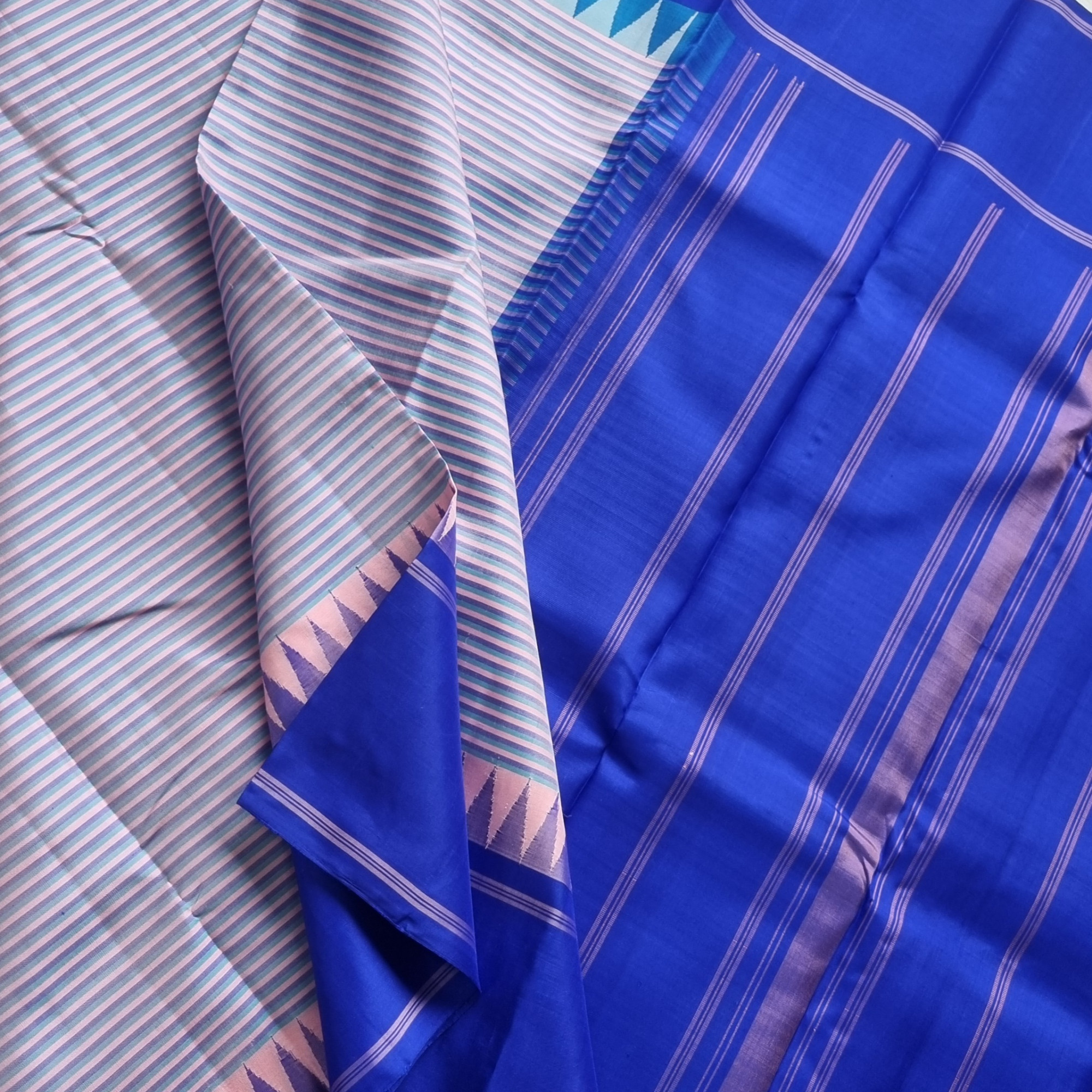 Kanjivaram Korvai pastel stripes