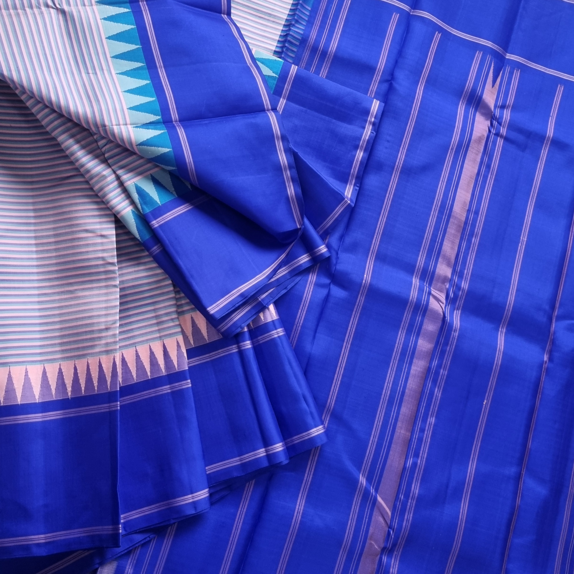 Kanjivaram Korvai pastel stripes