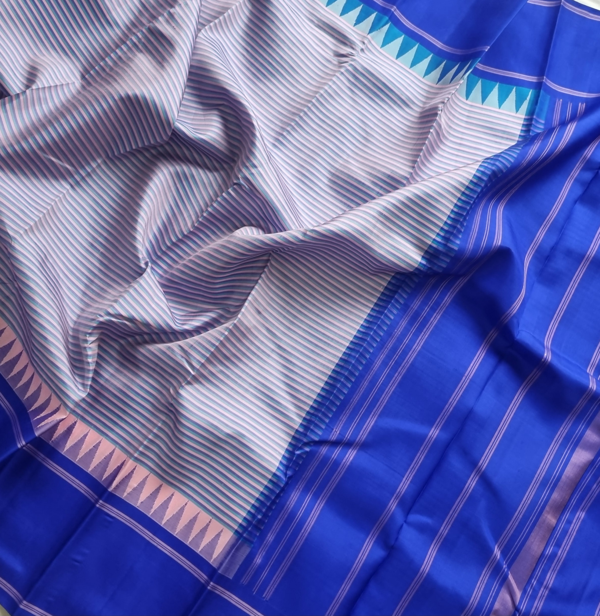 Kanjivaram Korvai pastel stripes