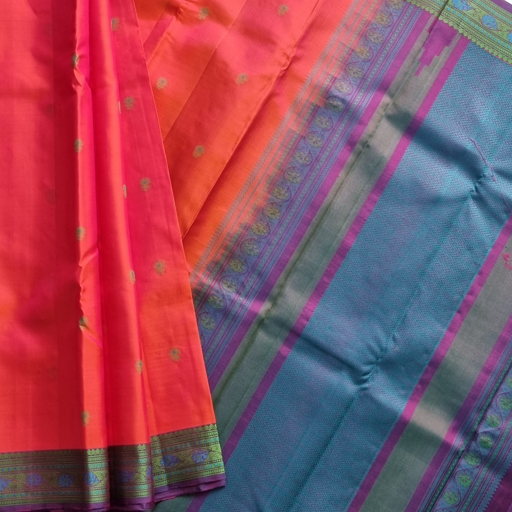 Image of Kanjivaram Silk shot red threadwork