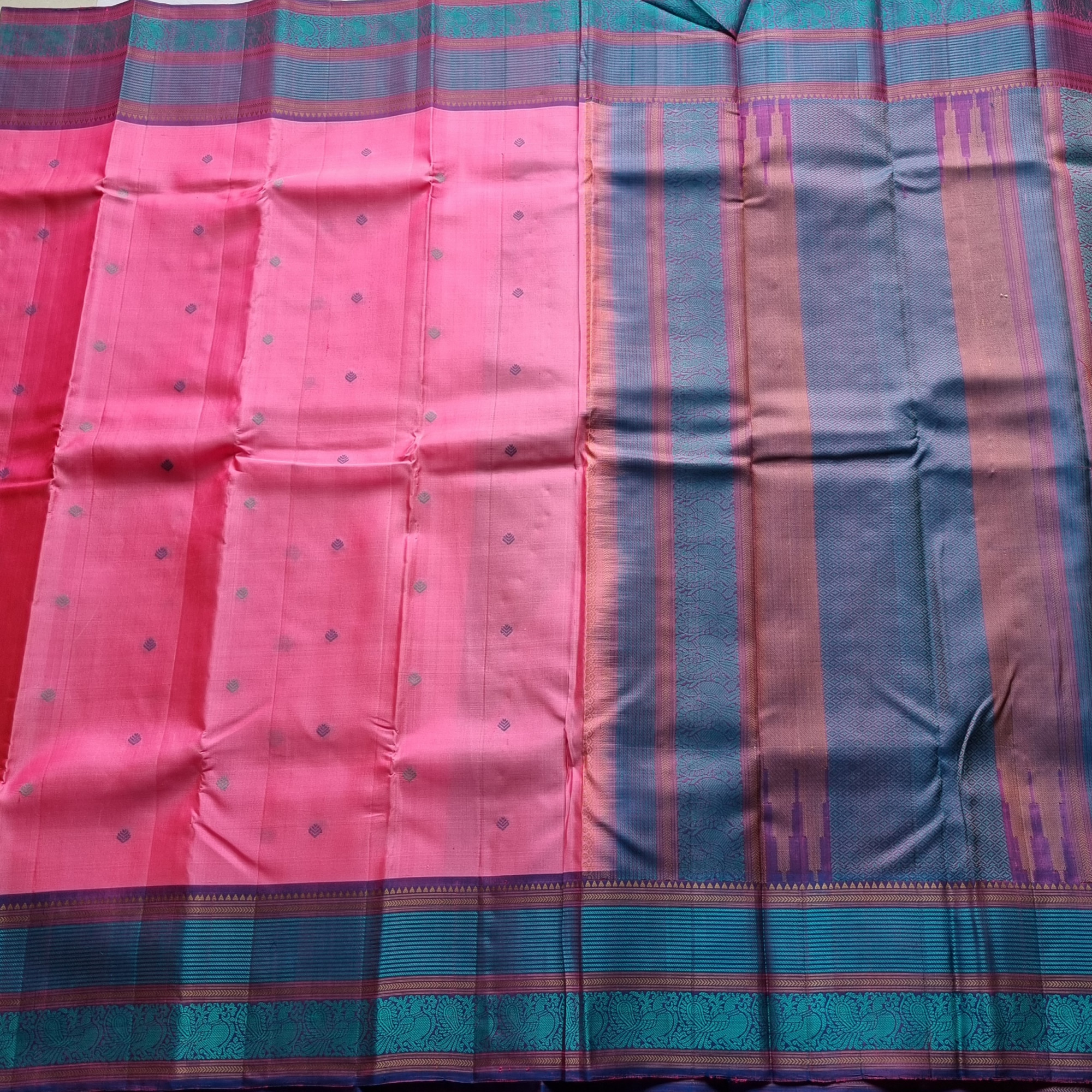 Kanjivaram Silk pink threadwork