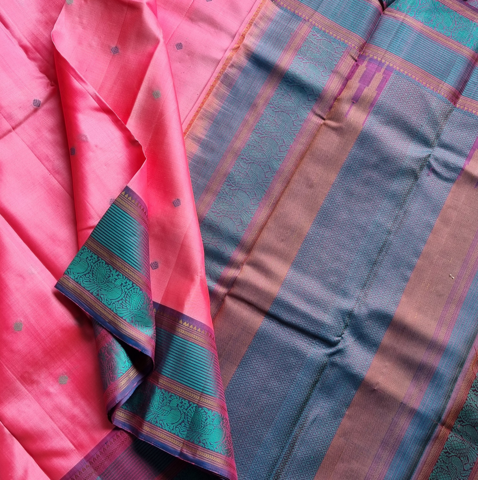 Kanjivaram Silk pink threadwork