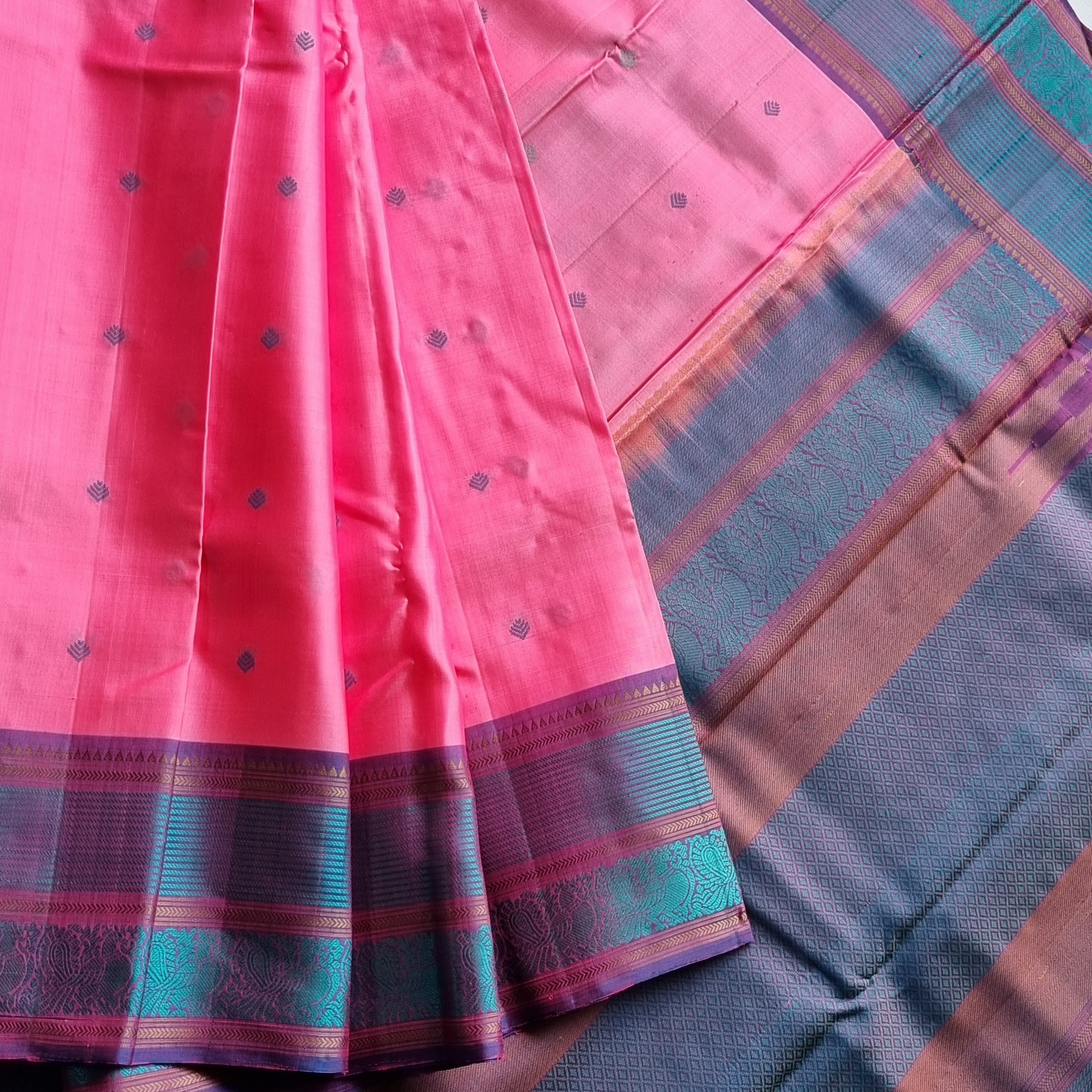 Kanjivaram Silk pink threadwork