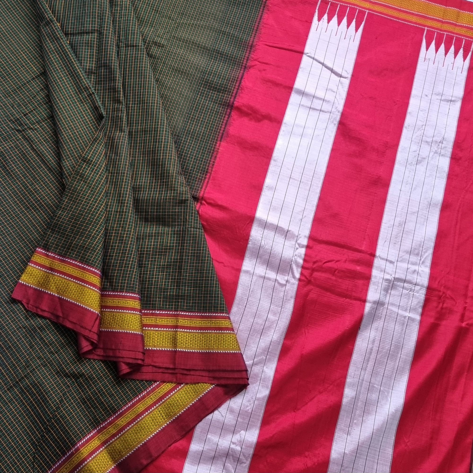 Irkal saree yellow and green checks