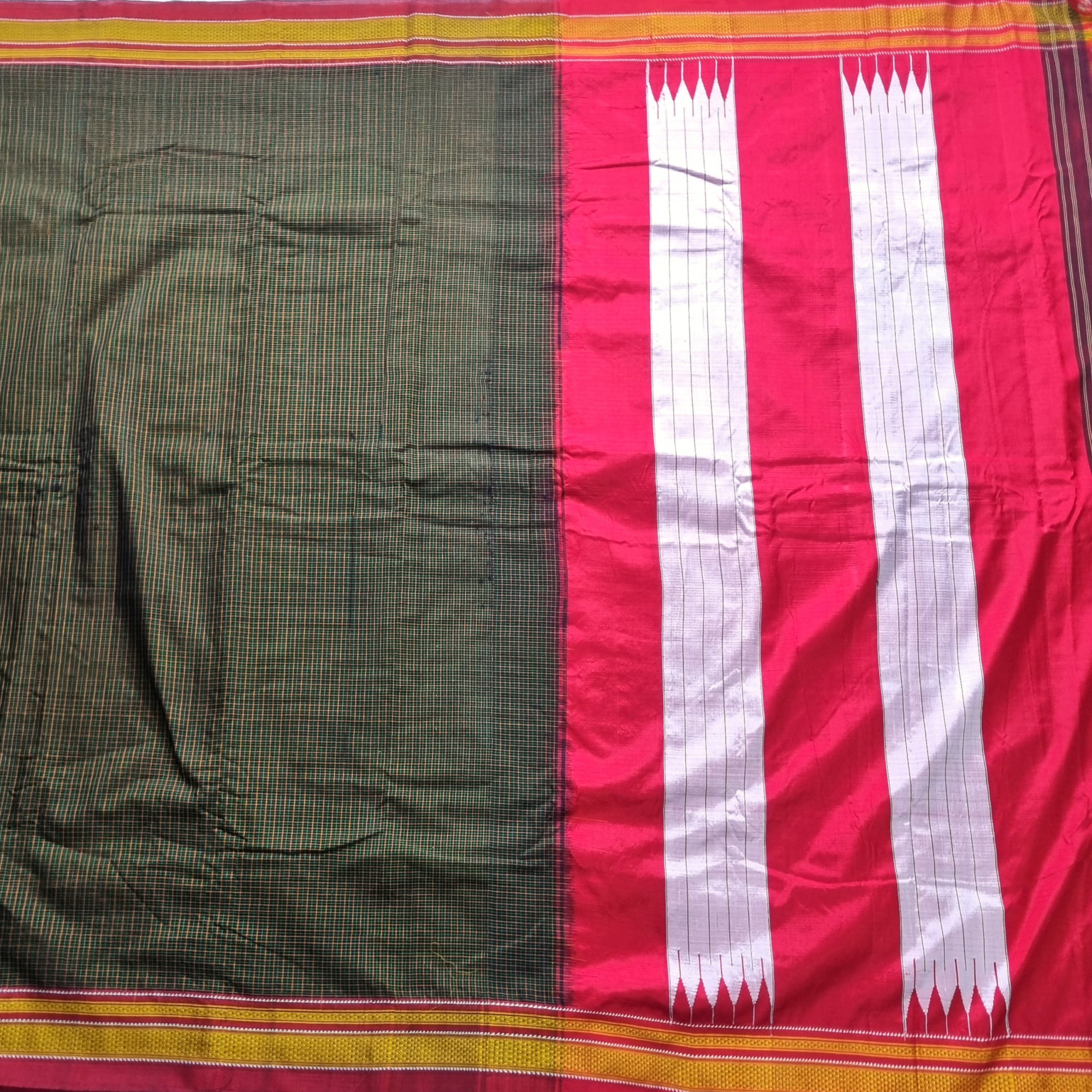 Irkal saree yellow and green checks