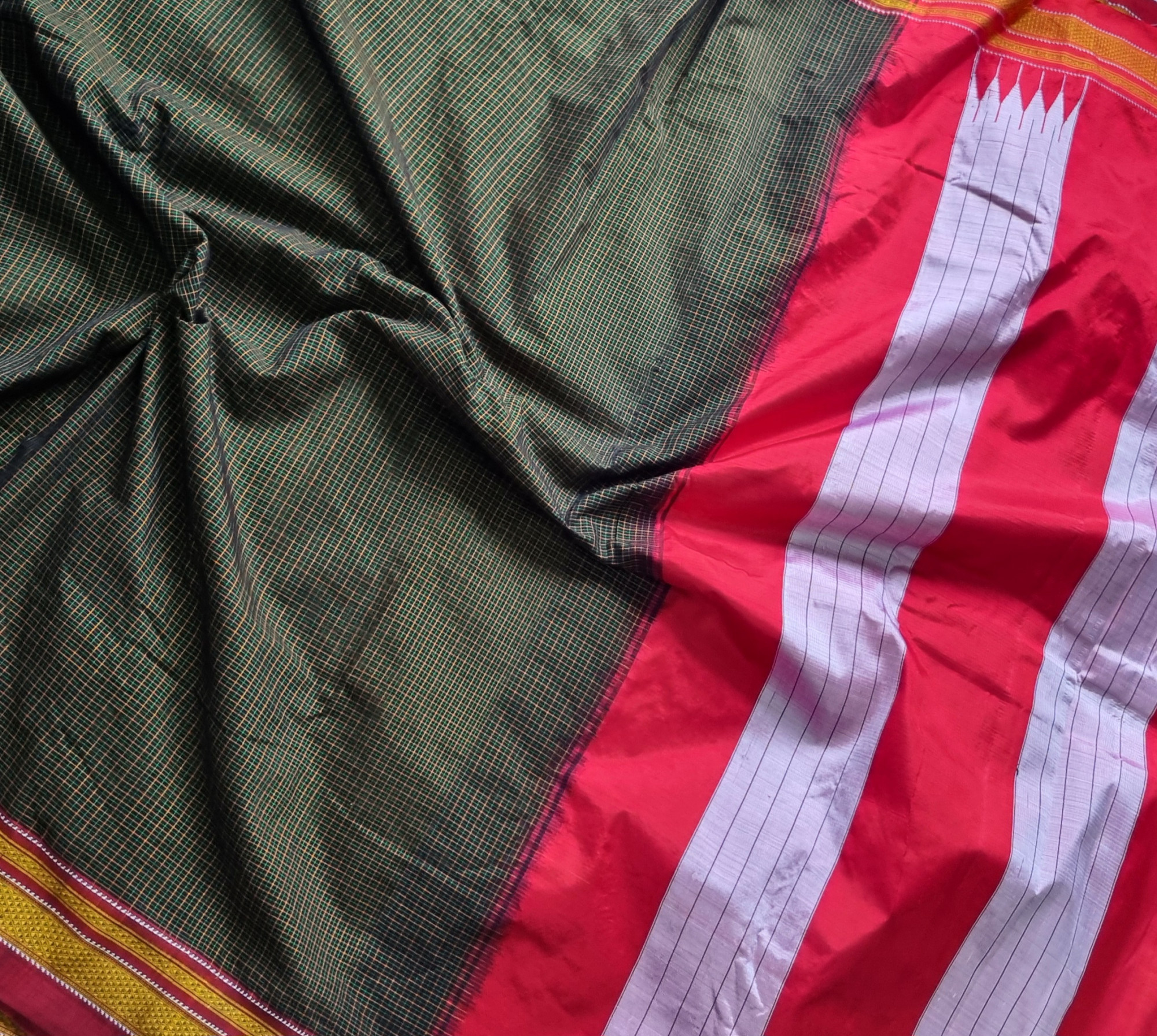 Irkal saree yellow and green checks