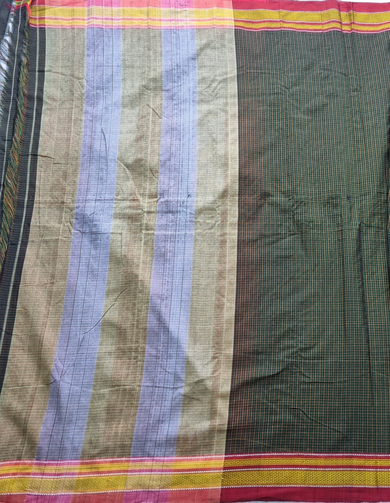 Irkal saree yellow and green checks