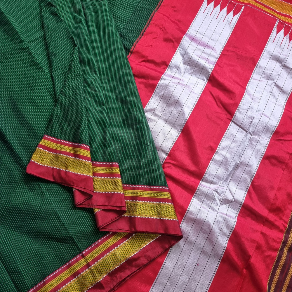 Image of Irkal saree green checks