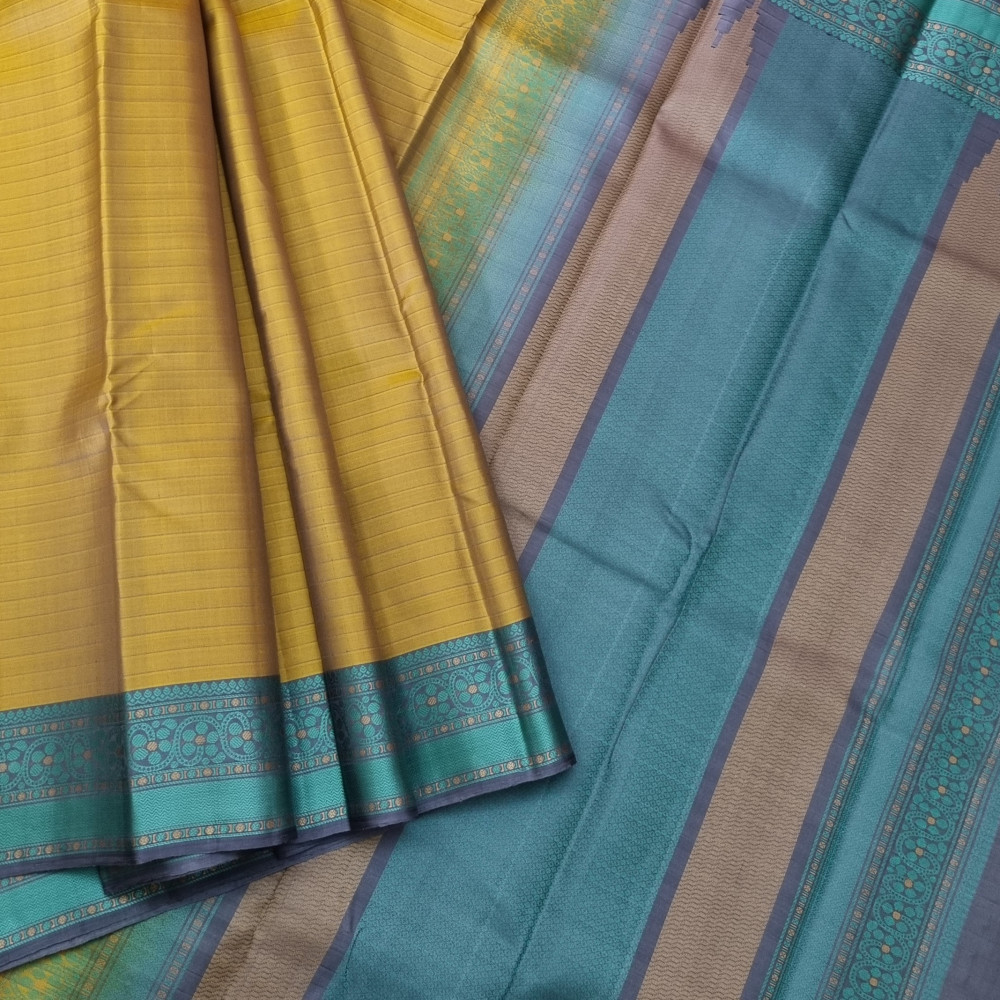 Image of Kanjivaram Silk subtle green Meenakari threadwork