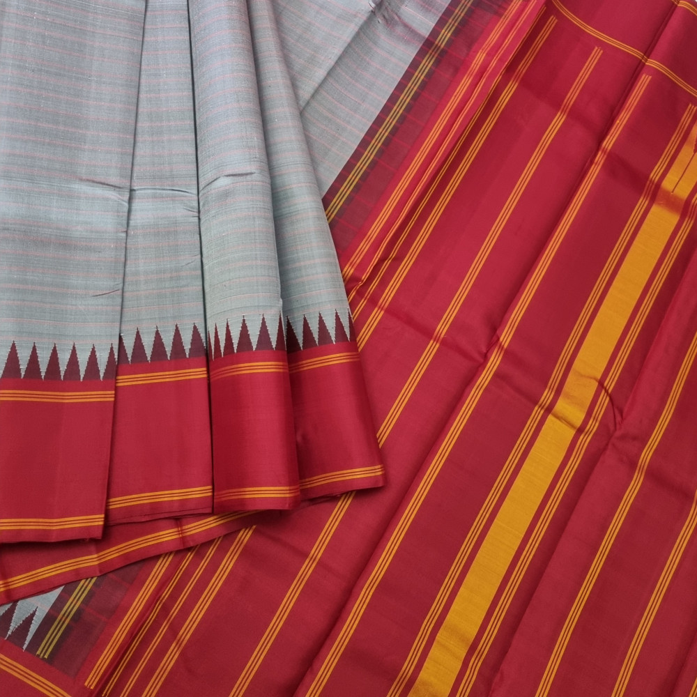 Image of Kanjivaram Silk Korvai graceful grey