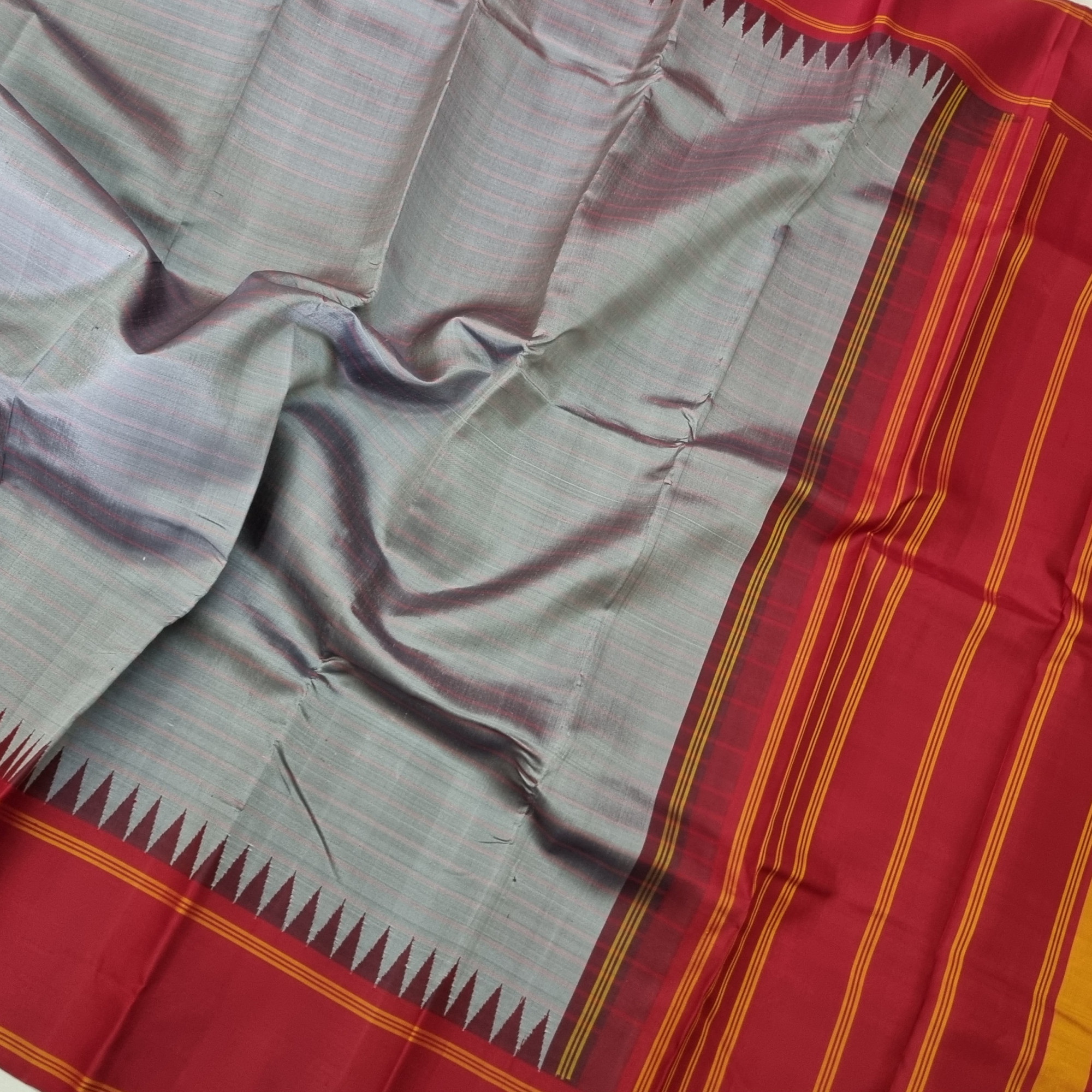 Kanjivaram Silk Korvai graceful grey