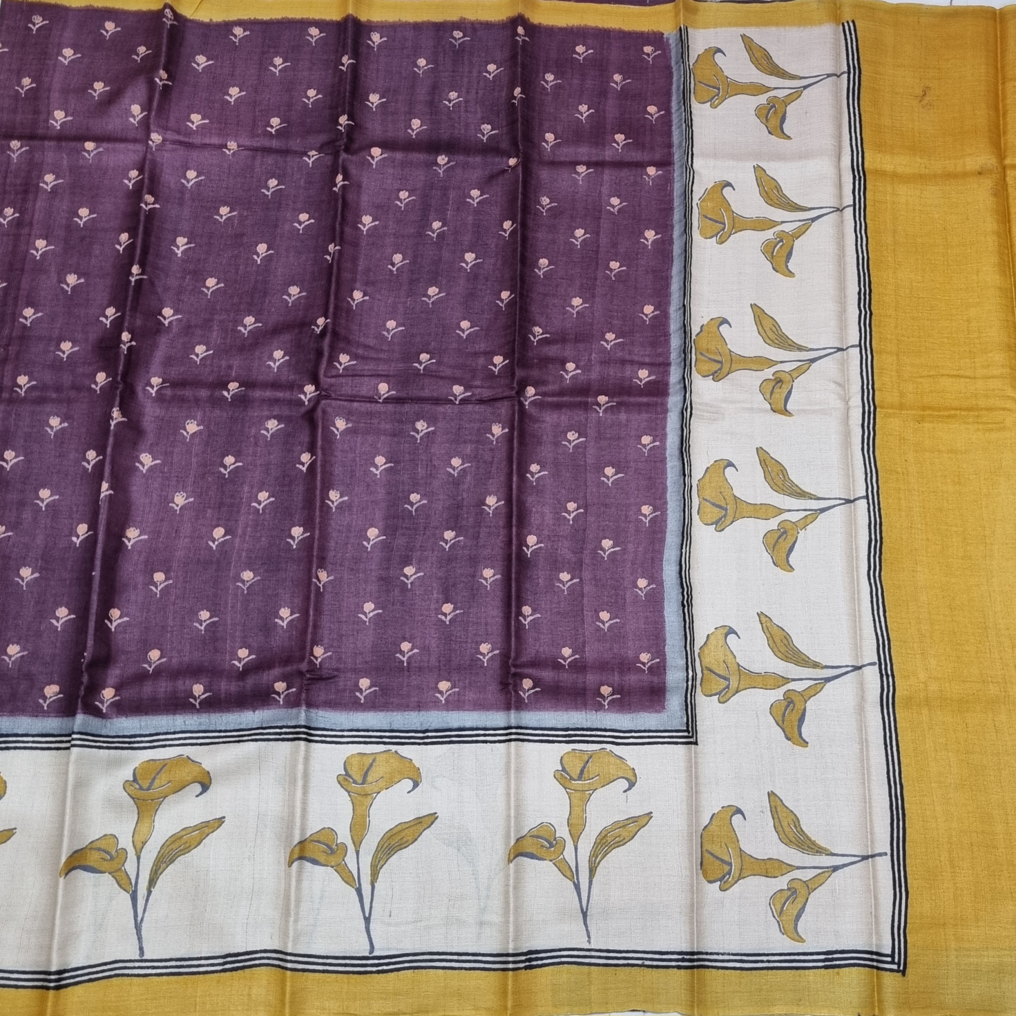 Tussar block print cocoa brown