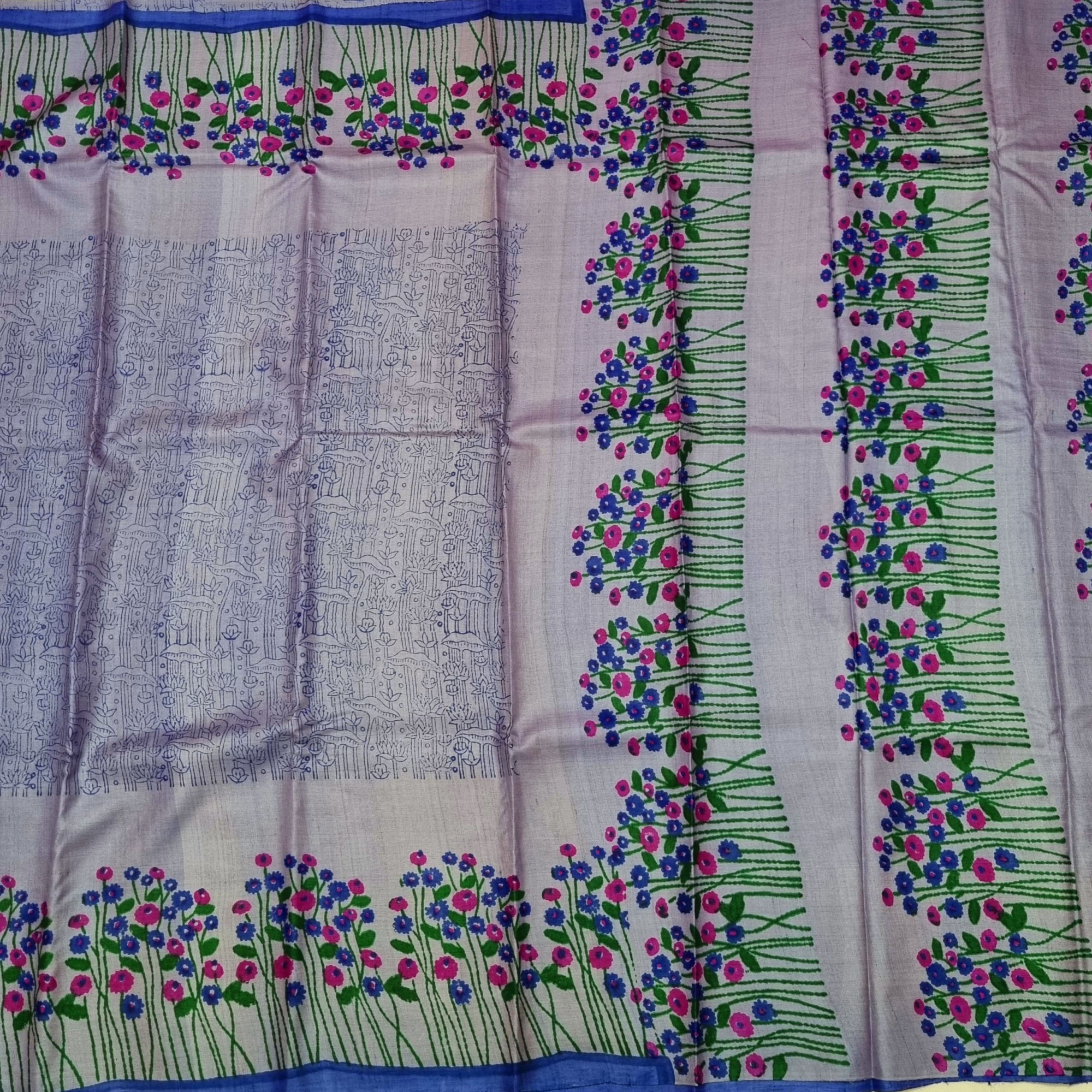 Tussar block print lovely light purple