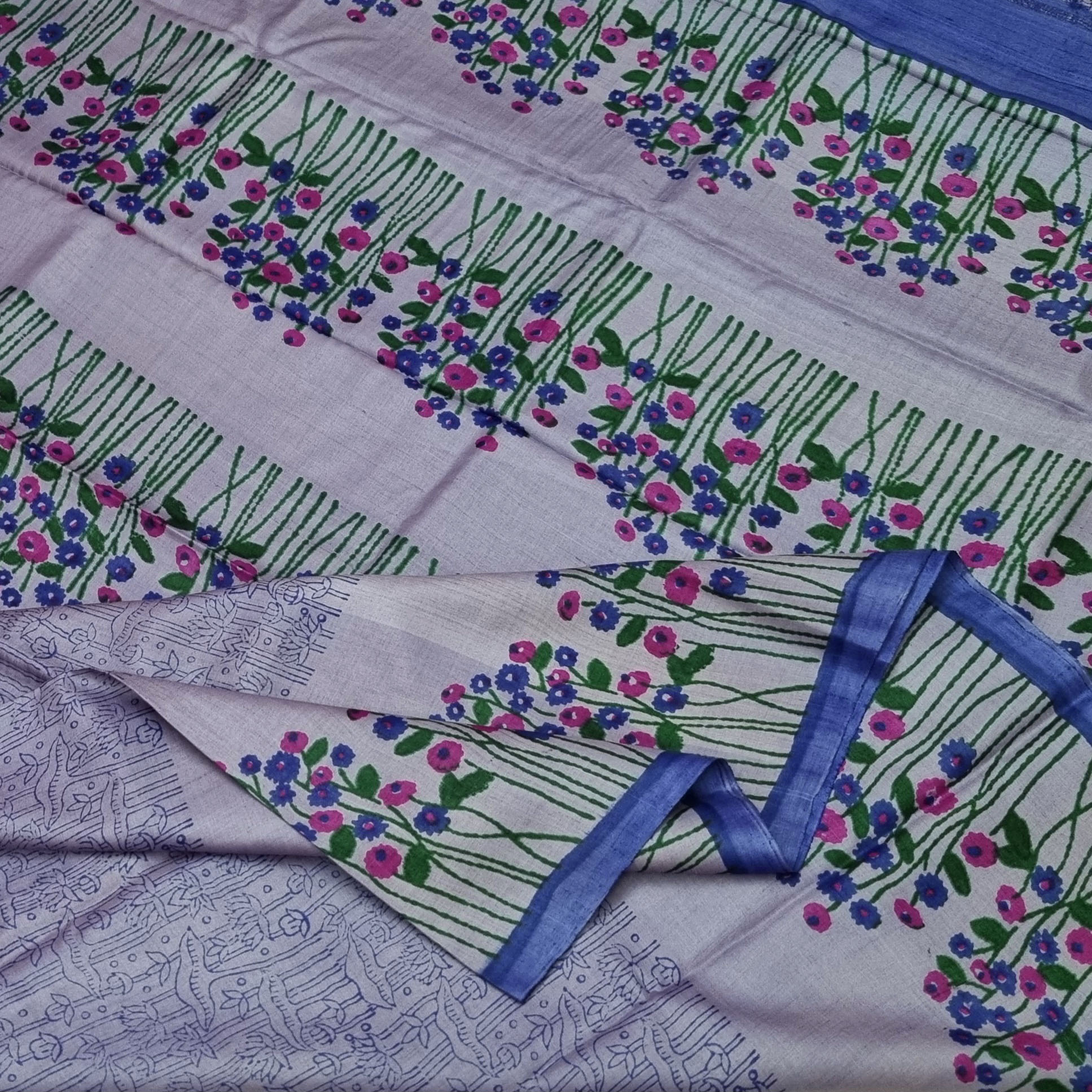 Tussar block print lovely light purple