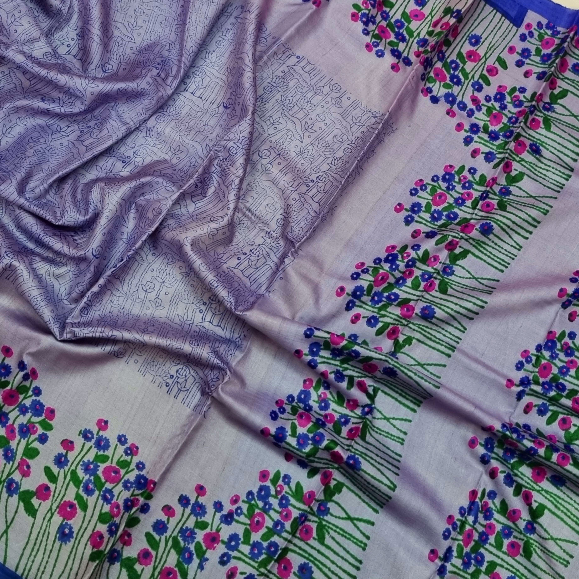 Tussar block print lovely light purple