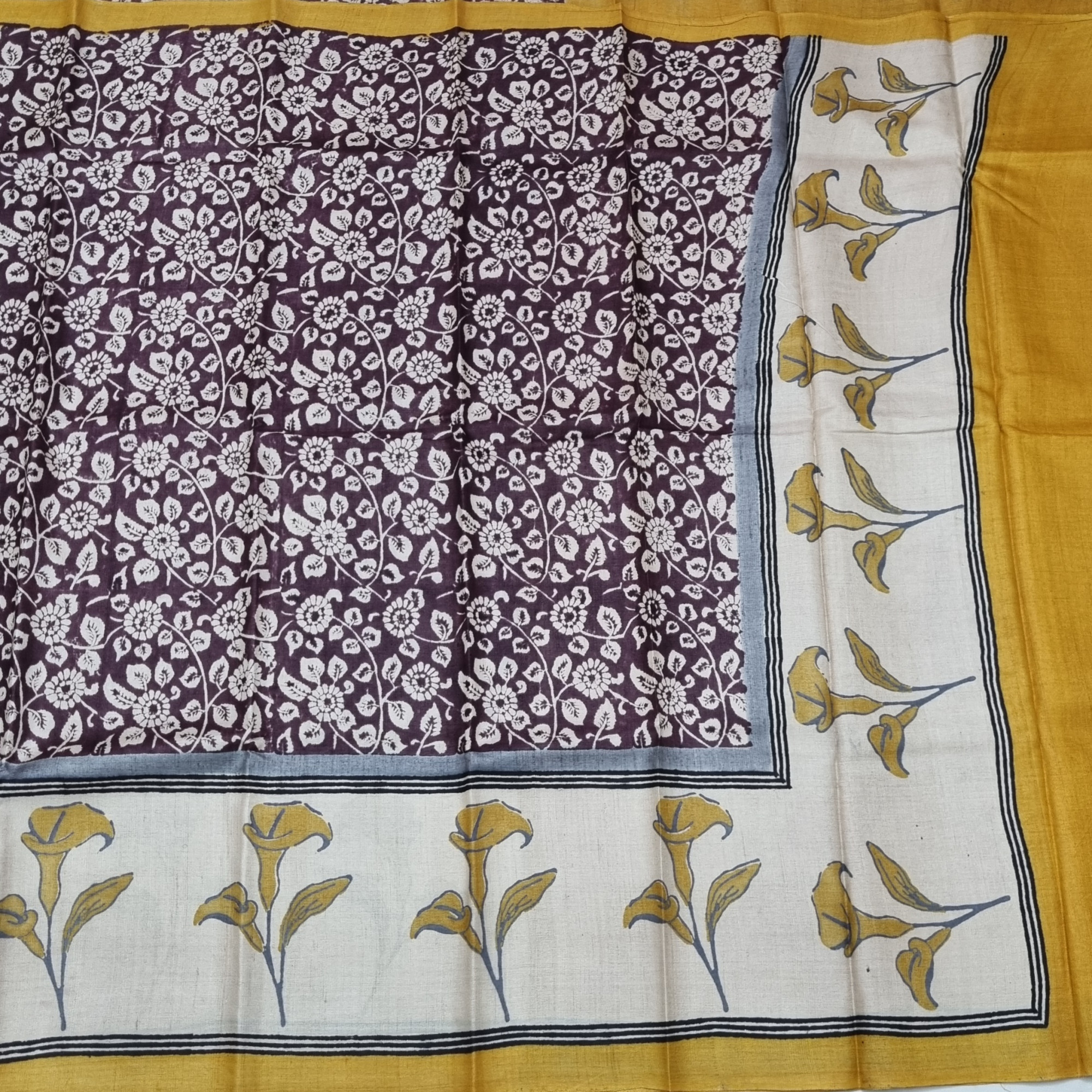 Tussar block print brown