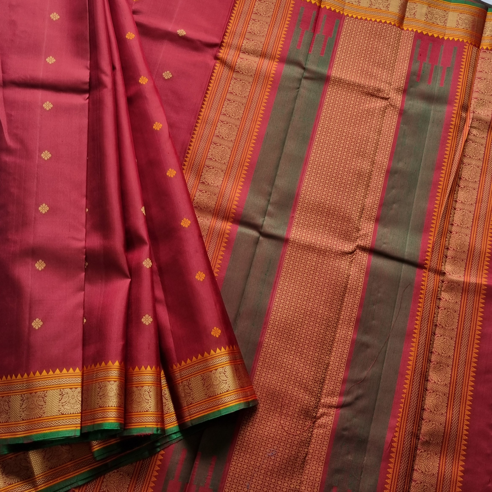 Kanjivaram Silk maroon threadwork