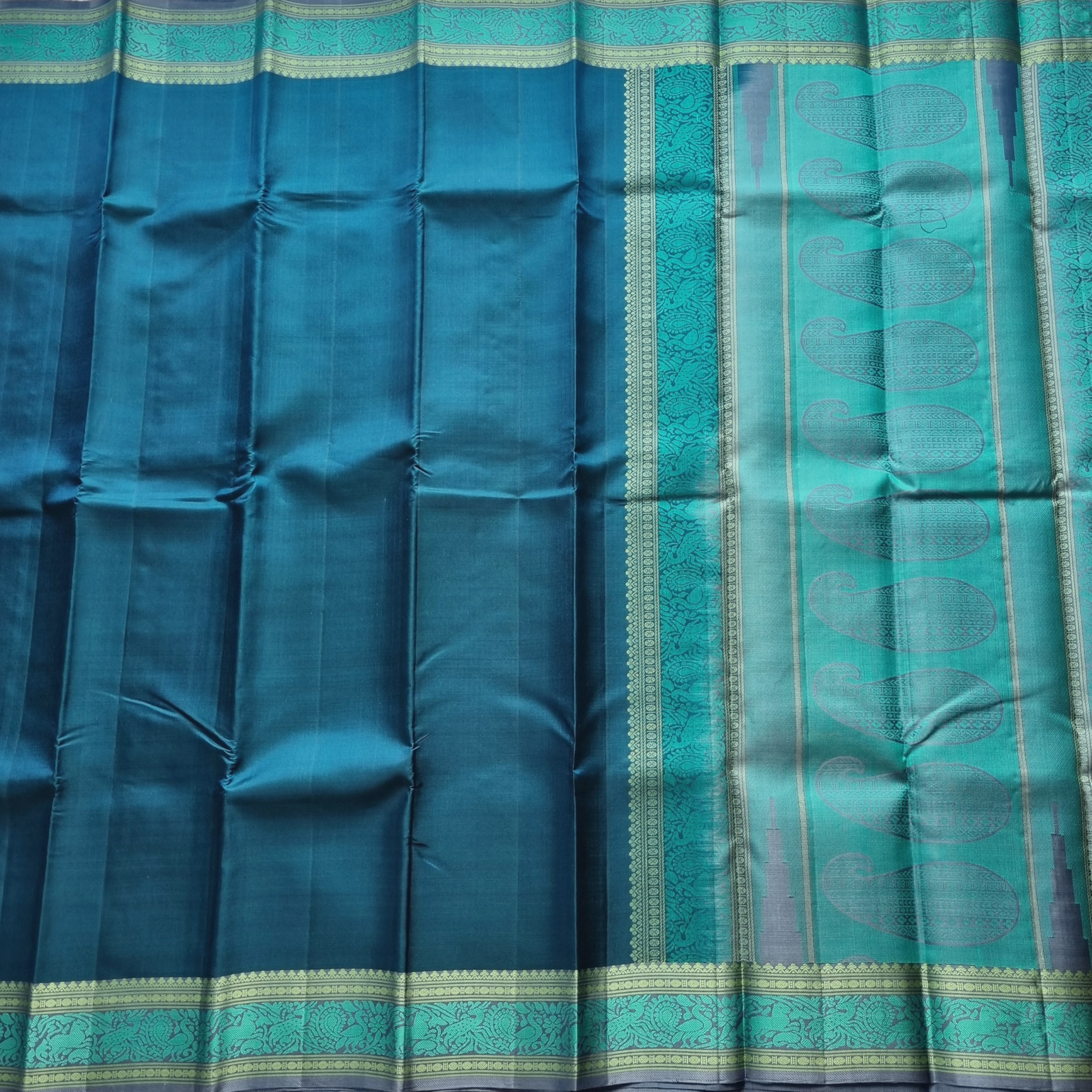 Kanjivaram Silk  deep teal threadwork