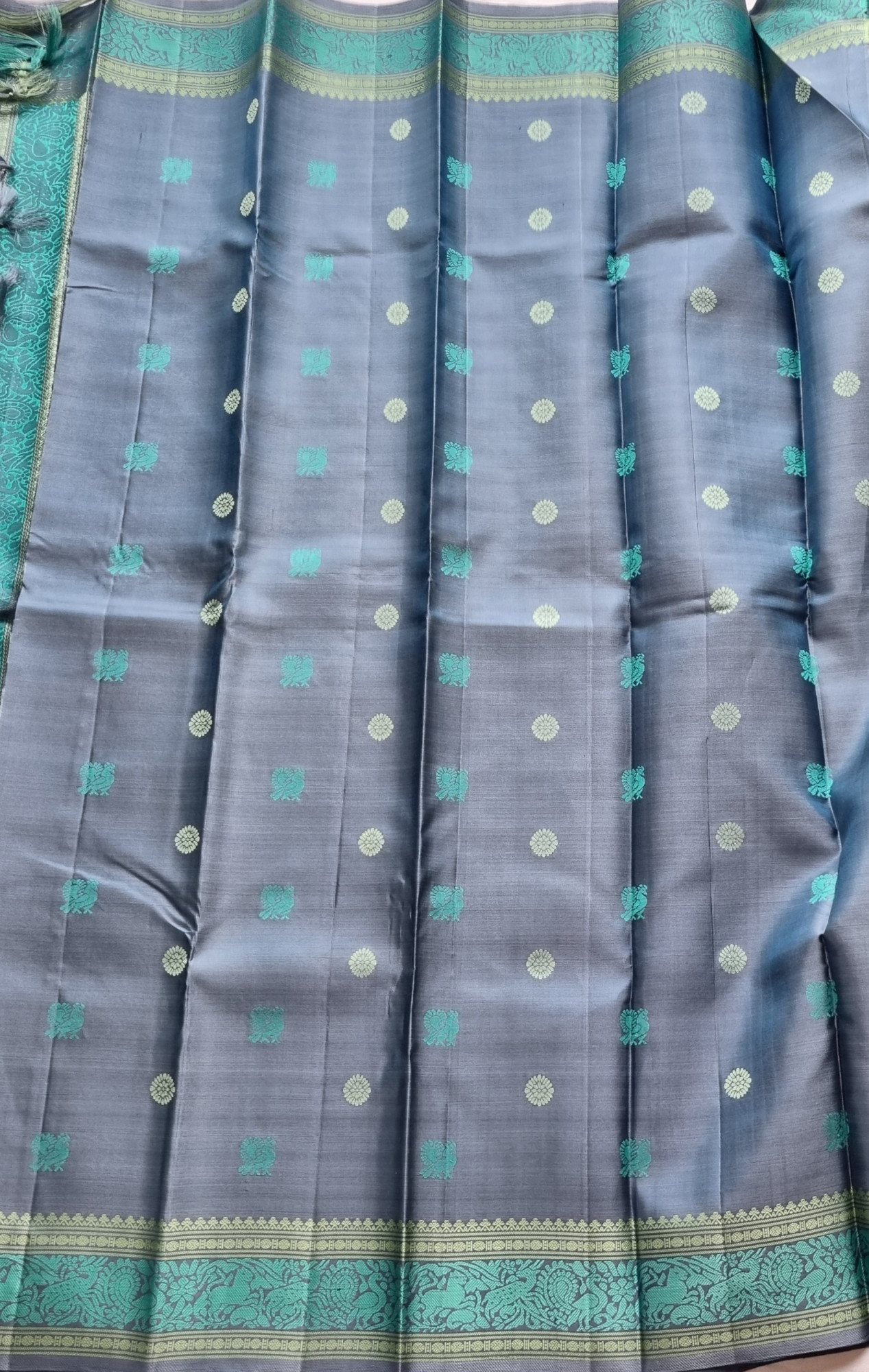 Kanjivaram Silk  deep teal threadwork