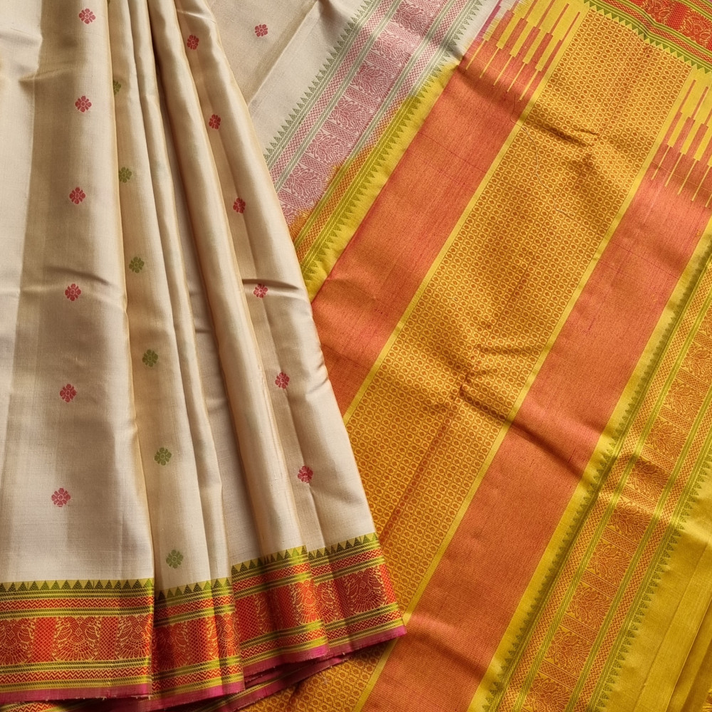 Image of Kanjivaram Silk beige threadwork