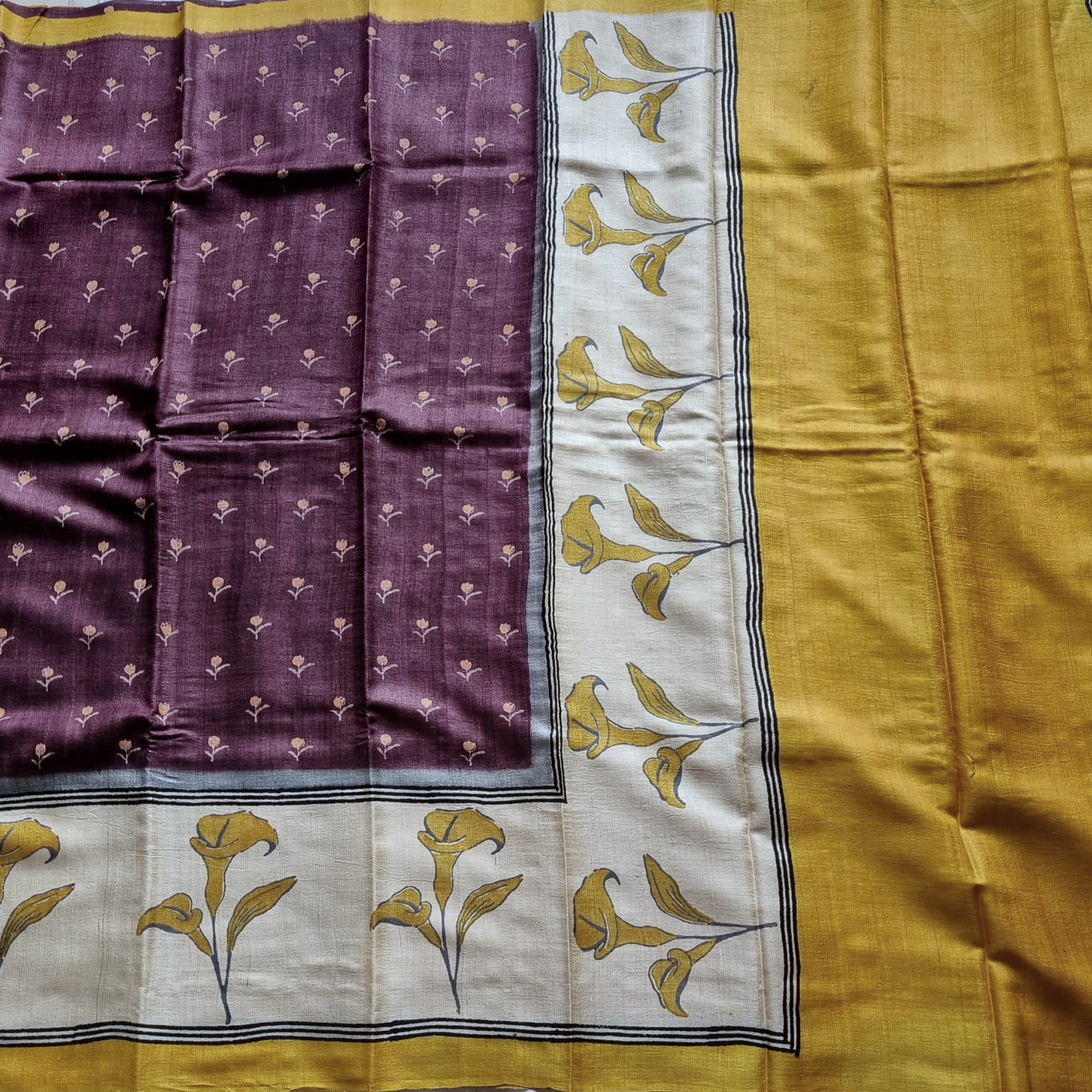 Tussar block print cocoa brown