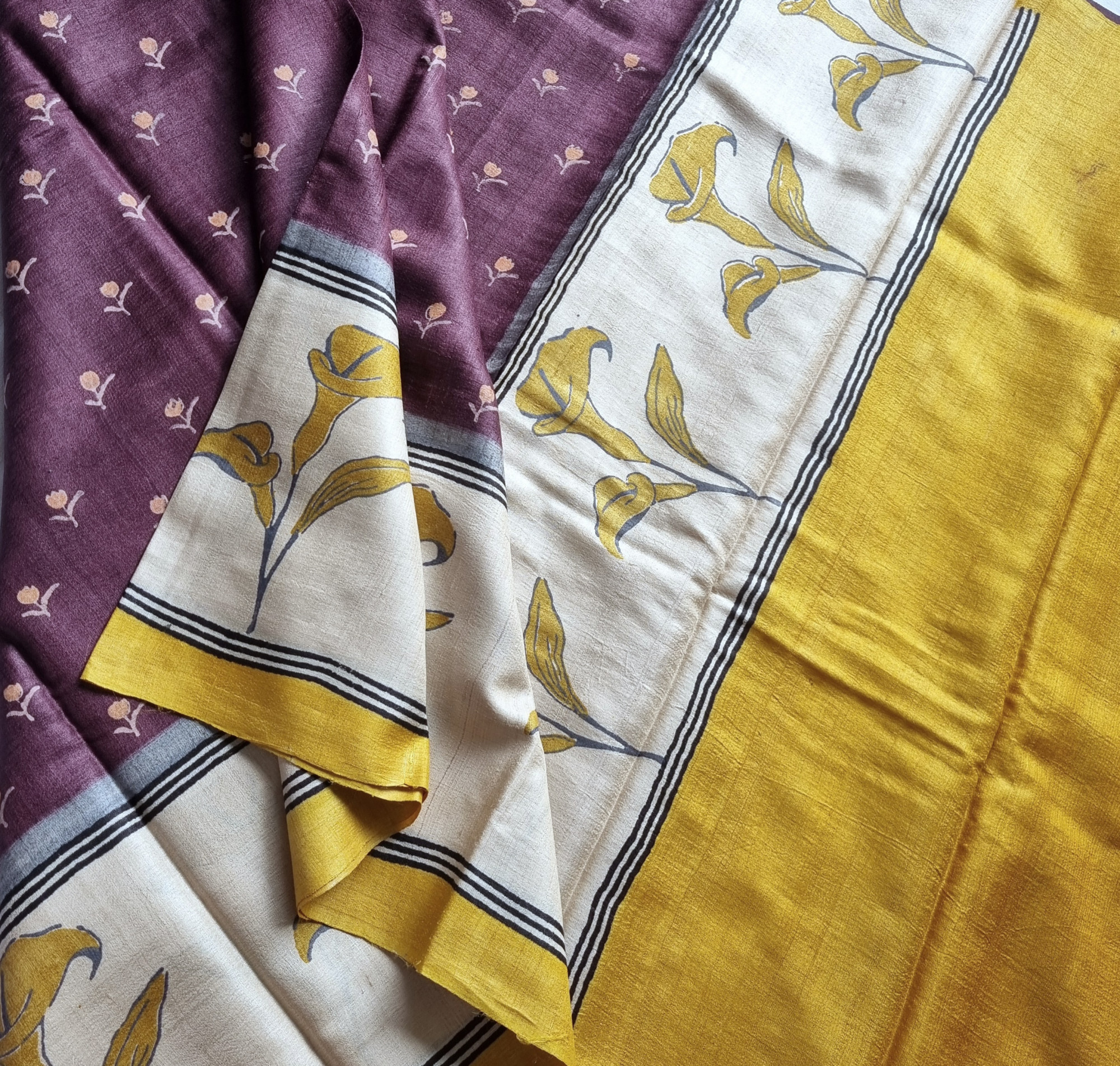 Tussar block print cocoa brown