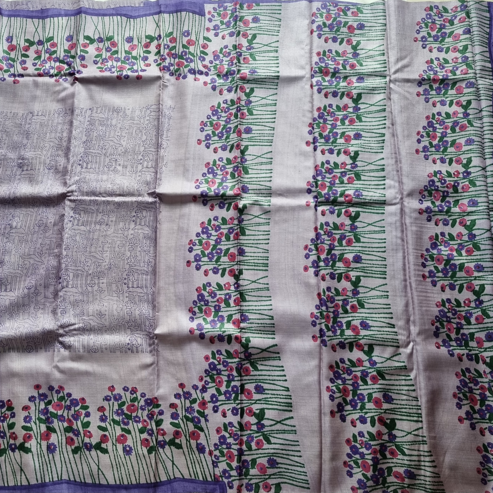 Tussar block print lovely light purple