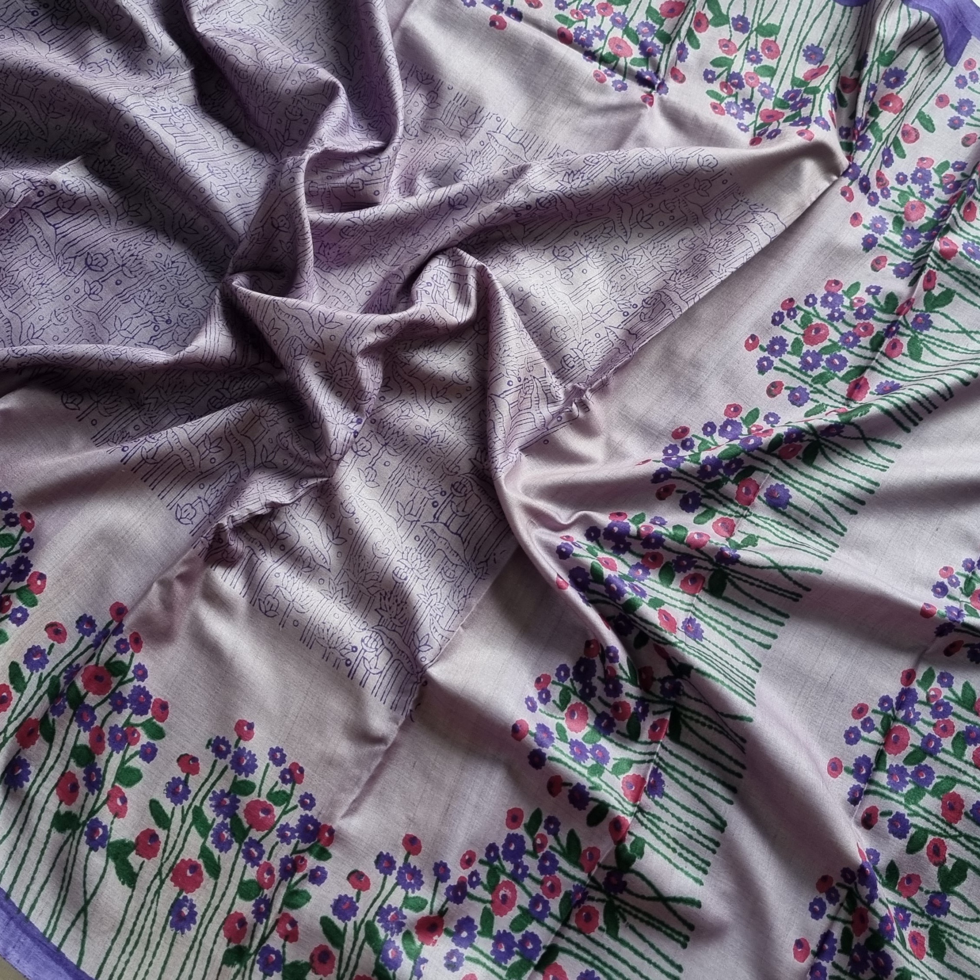 Tussar block print lovely light purple