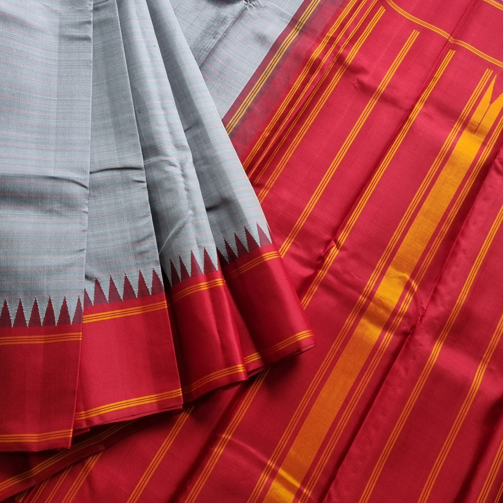 Image of Kanjivaram Silk Korvai graceful grey