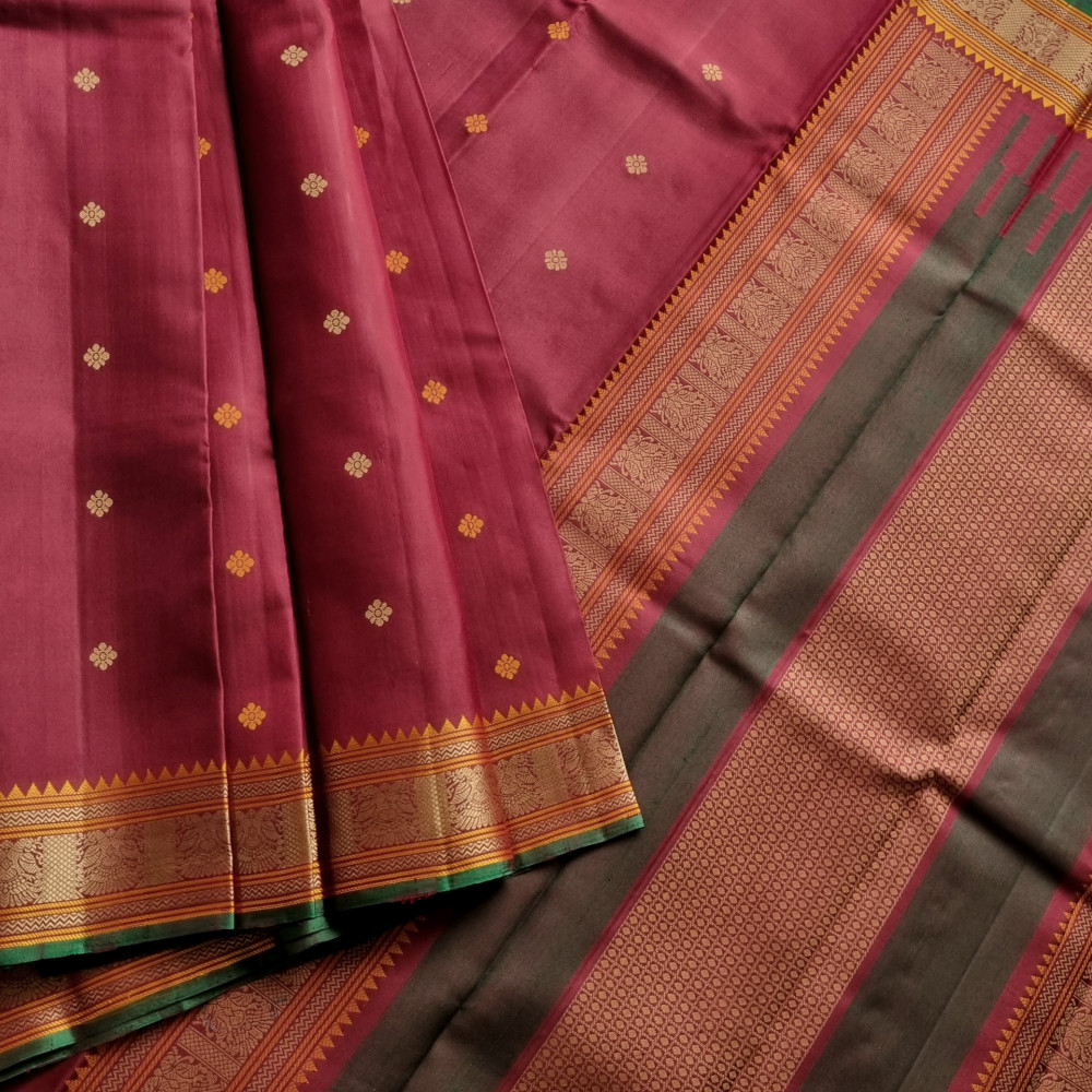 Image of Kanjivaram Silk maroon threadwork