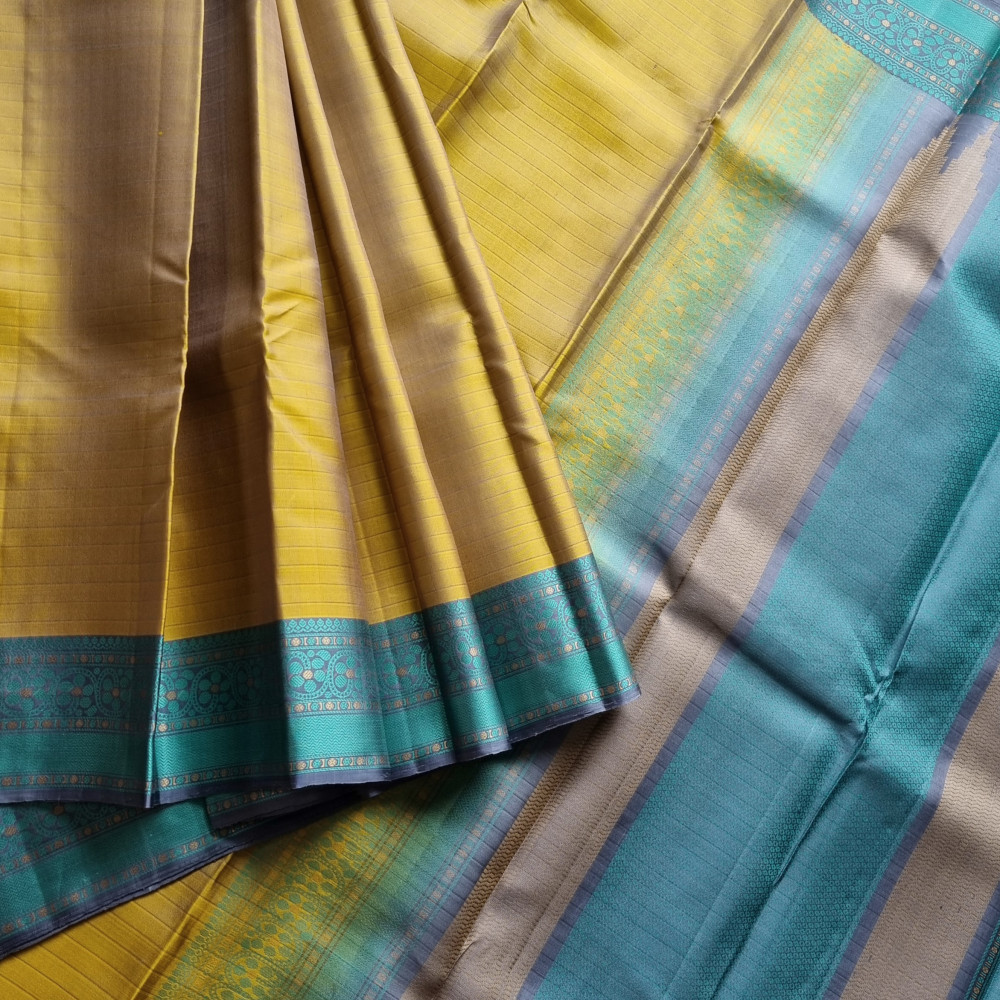 Image of Kanjivaram Silk subtle green Meenakari threadwork