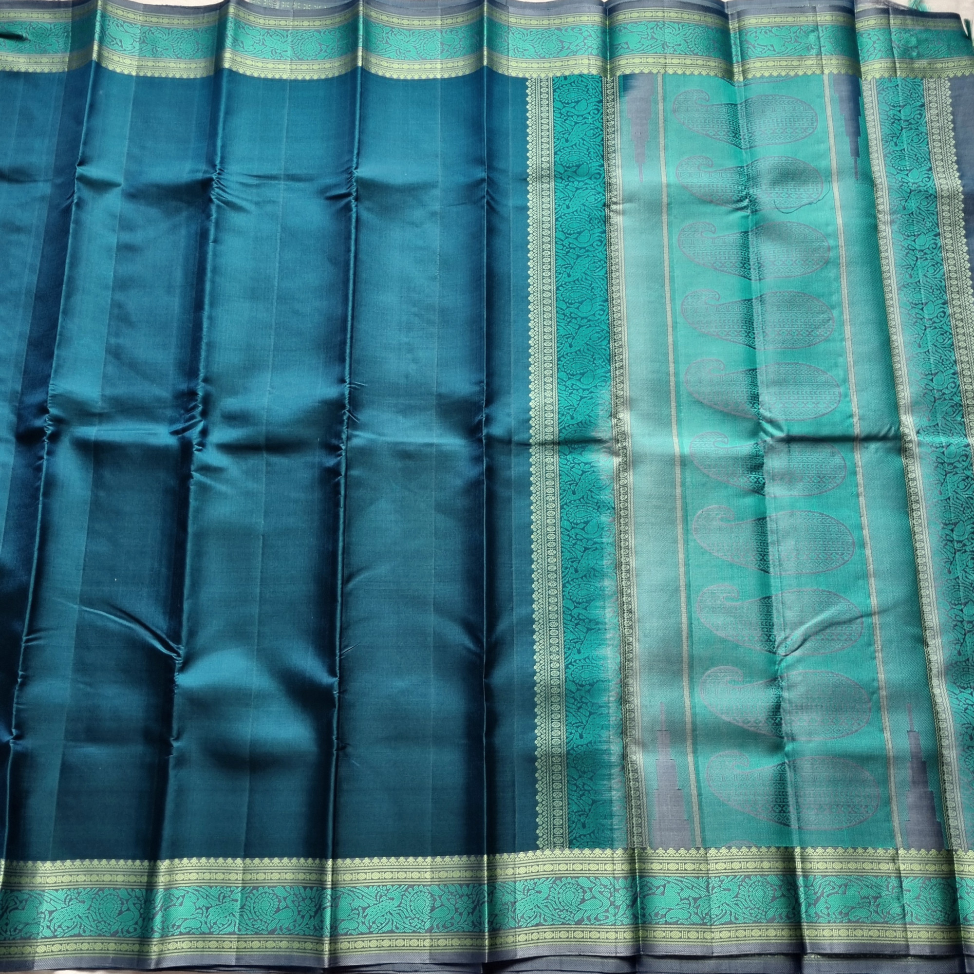 Kanjivaram Silk  deep teal threadwork