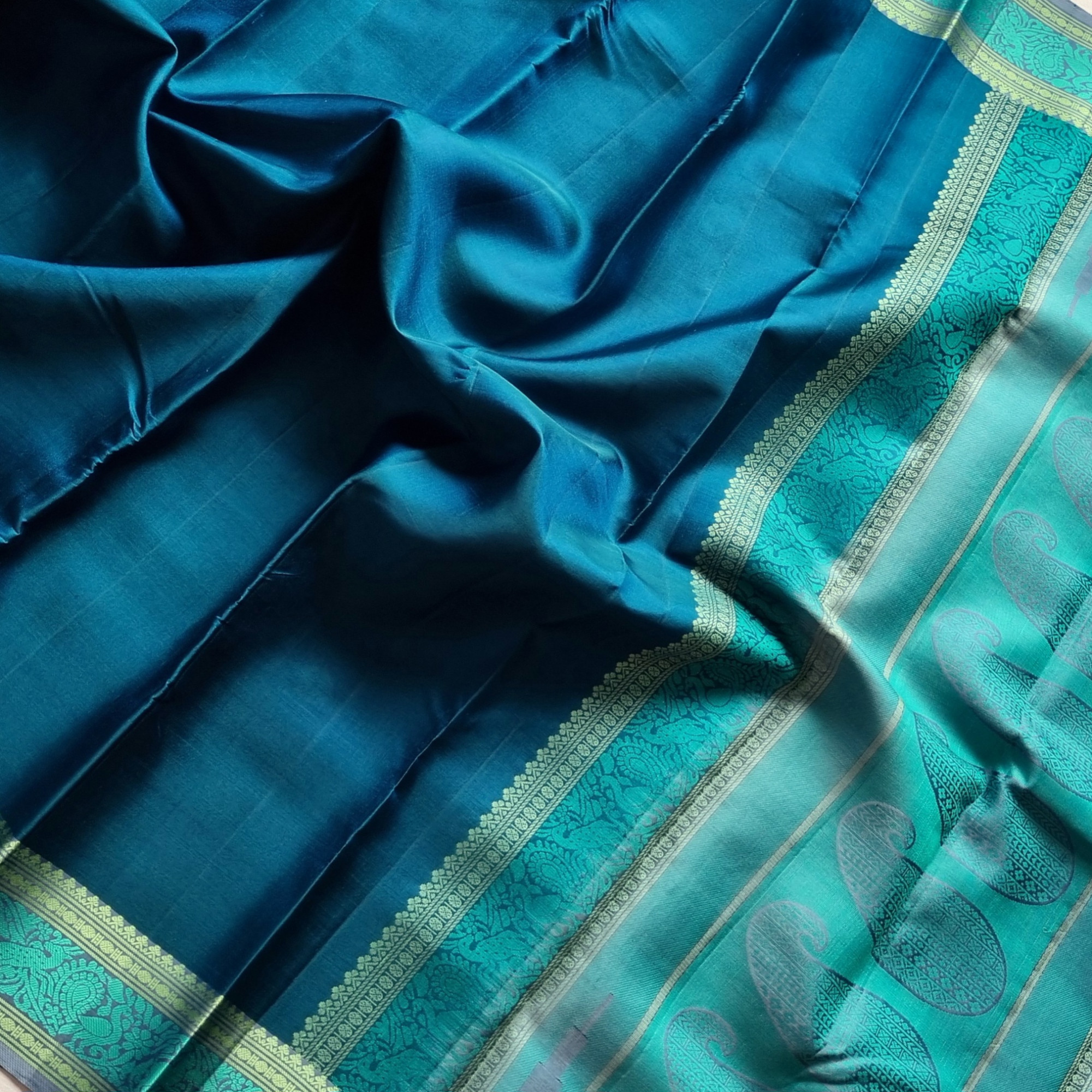 Kanjivaram Silk  deep teal threadwork