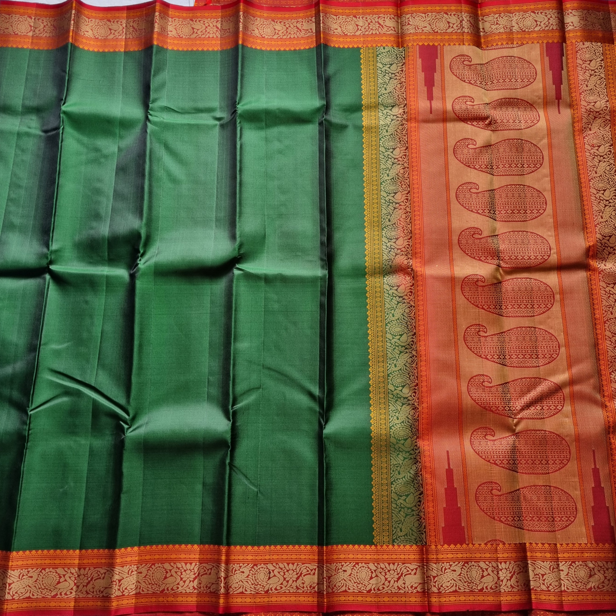 Kanjivaram silk green threadwork