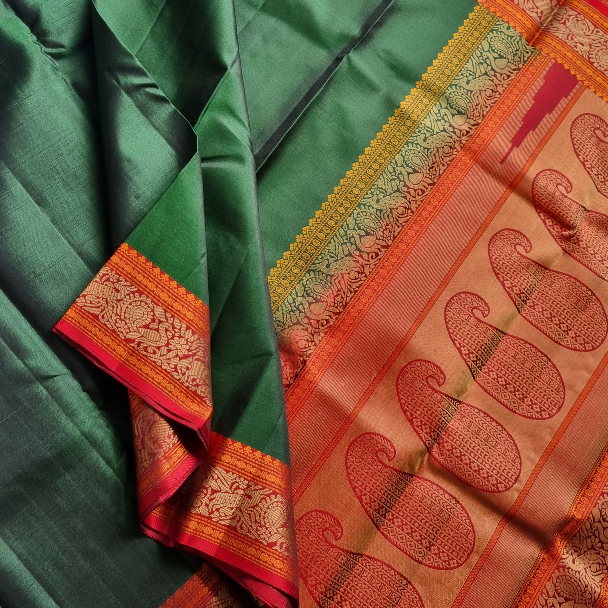 Kanjivaram silk green threadwork