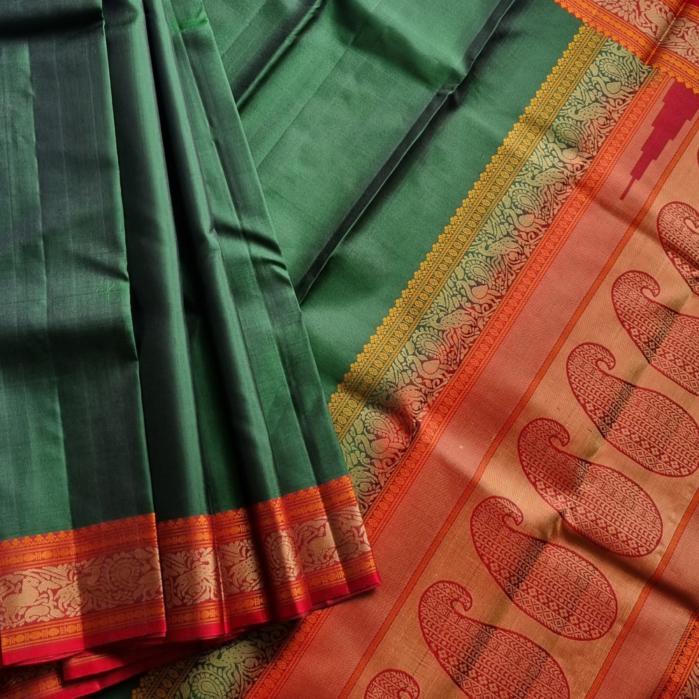 Image of Kanjivaram silk green threadwork