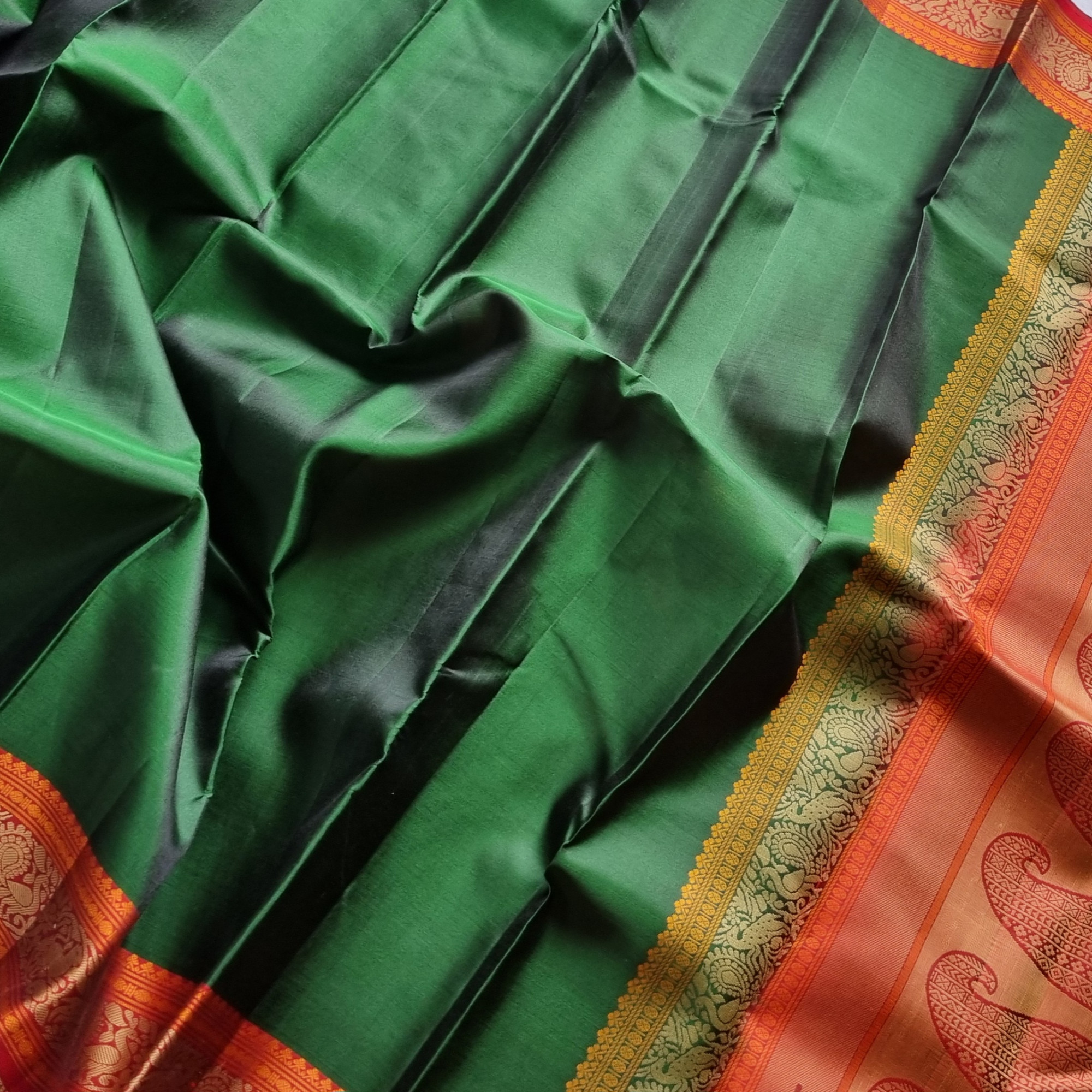 Kanjivaram silk green threadwork
