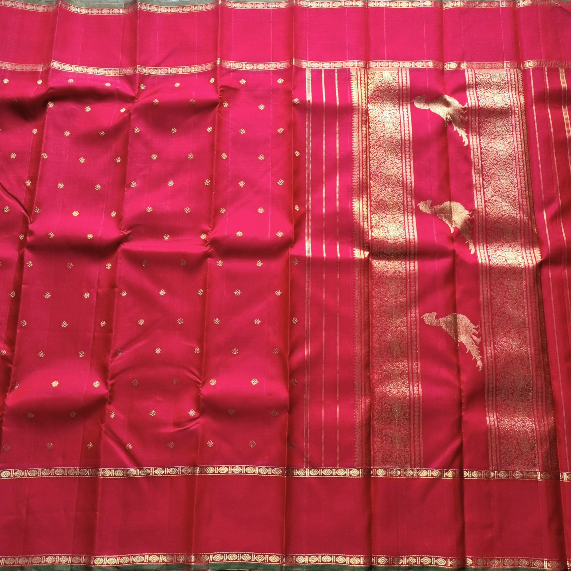 Kanjivaram silk saree festive red with Kalashetra  Kili on pallu