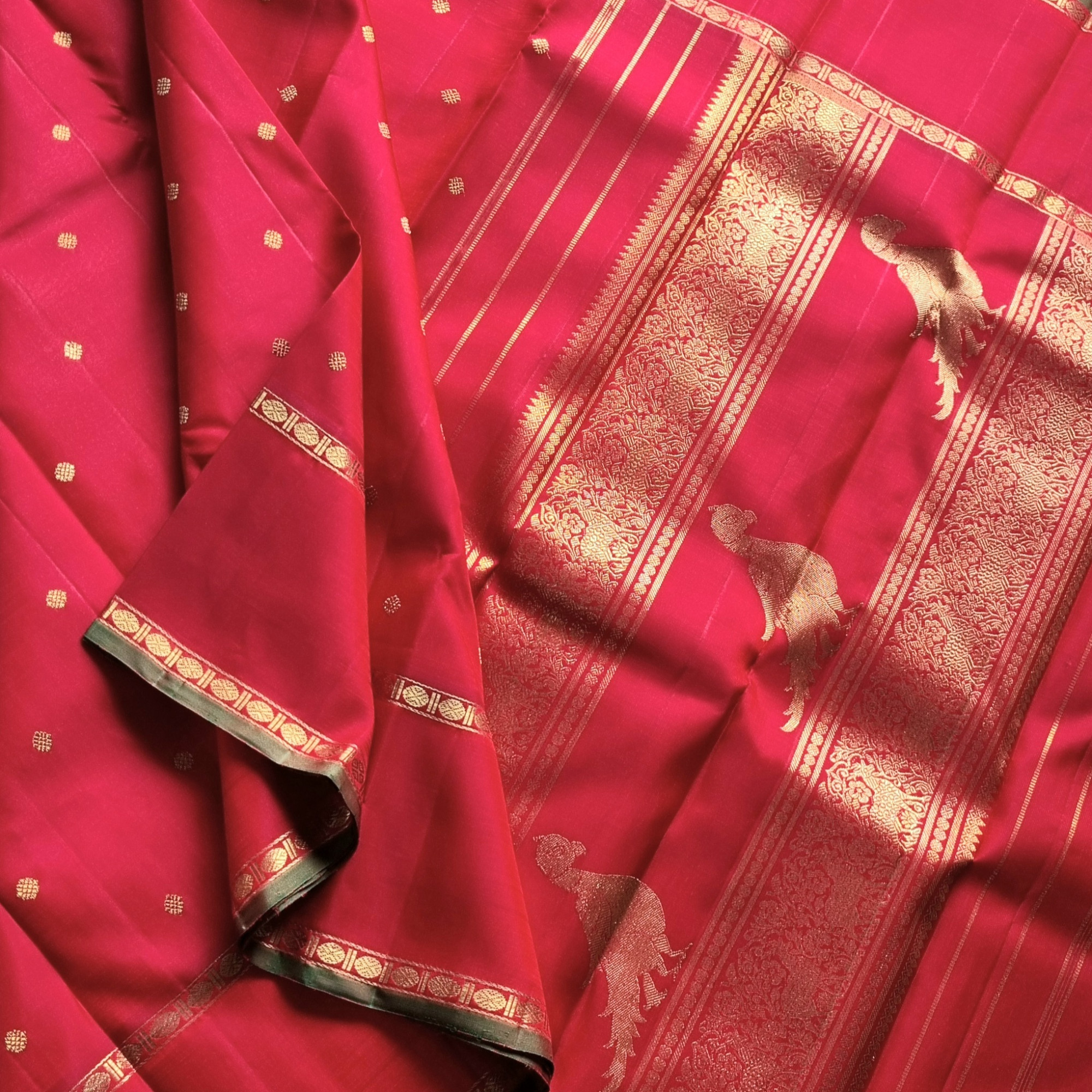 Kanjivaram silk saree festive red with Kalashetra  Kili on pallu